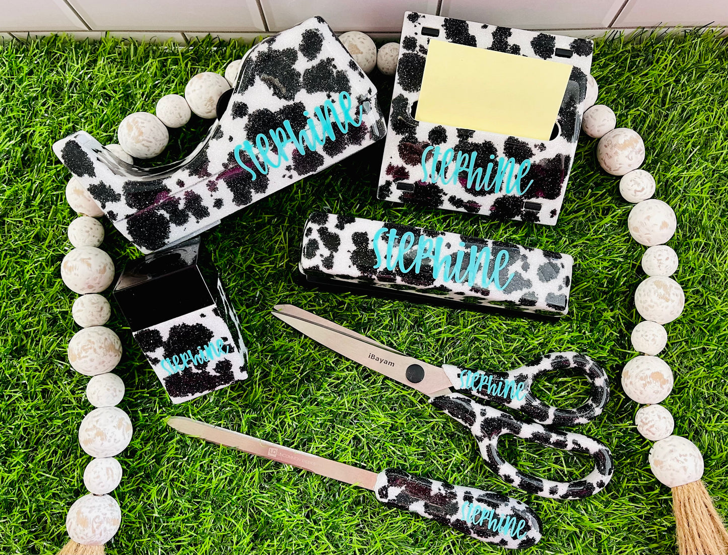 Full Cow Print Glitter Office Supply Set