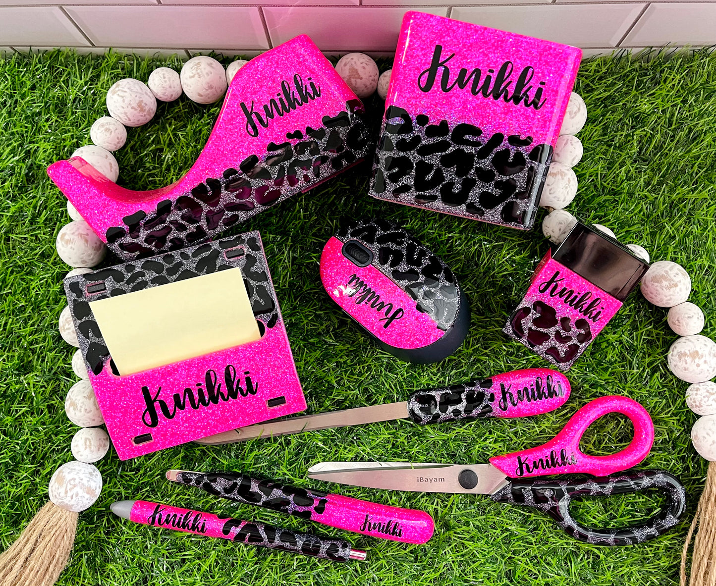 1/2 Leopard Glitter Office Supply Set