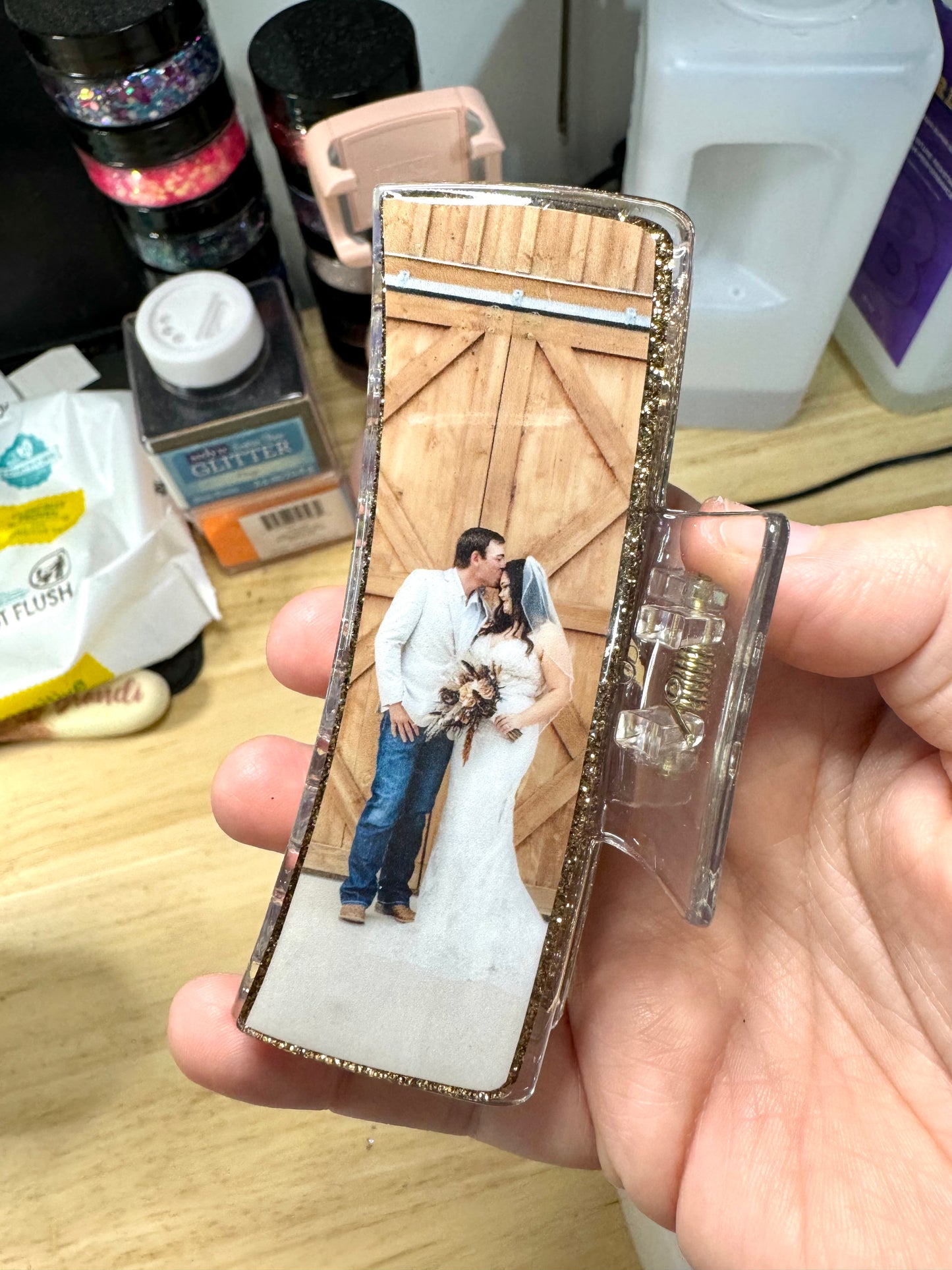 Custom Picture Glitter Large (4 in) Hair Claw Clip
