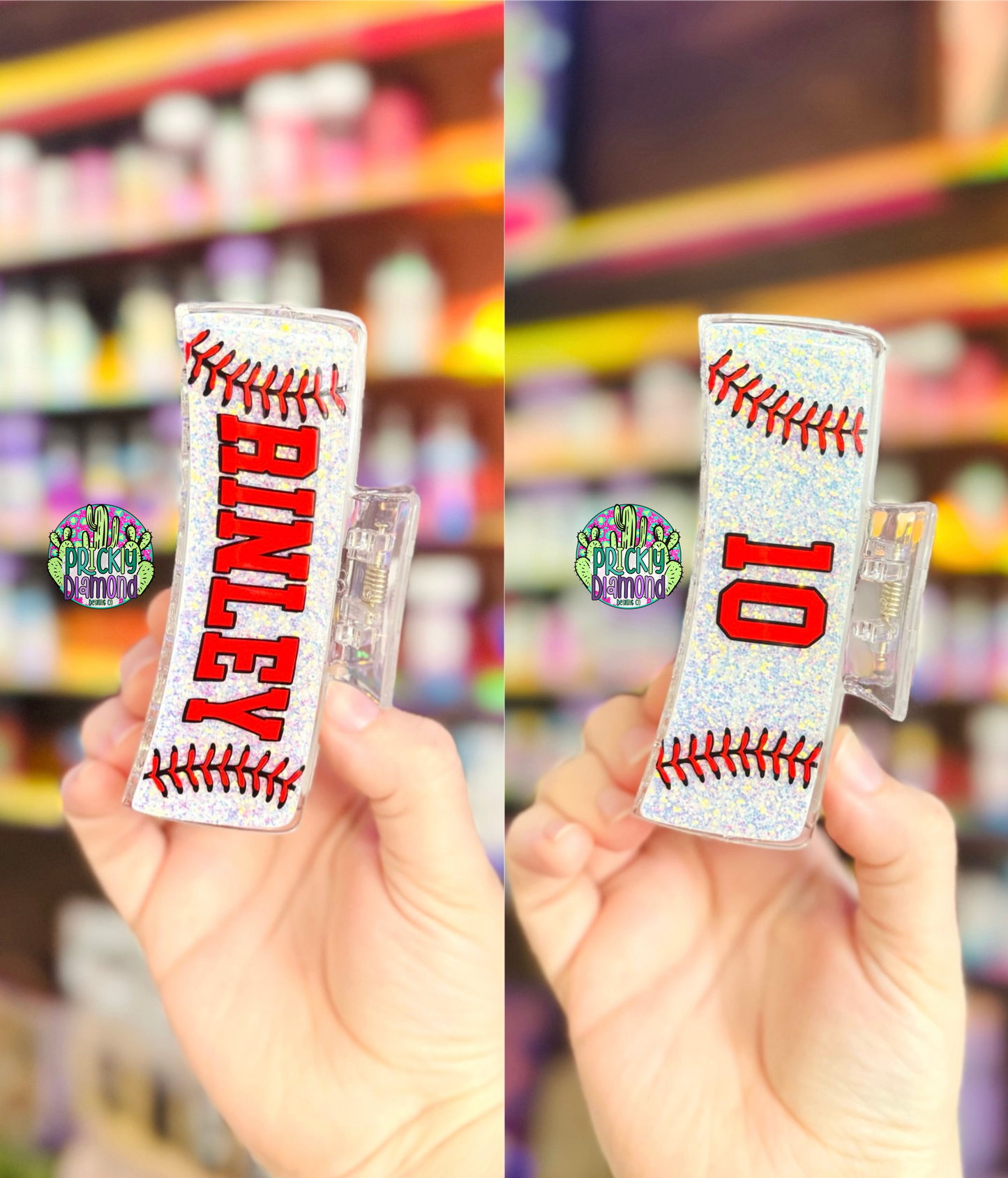 Custom Baseball/Softball Glitter Large (4 in) Hair Claw Clip