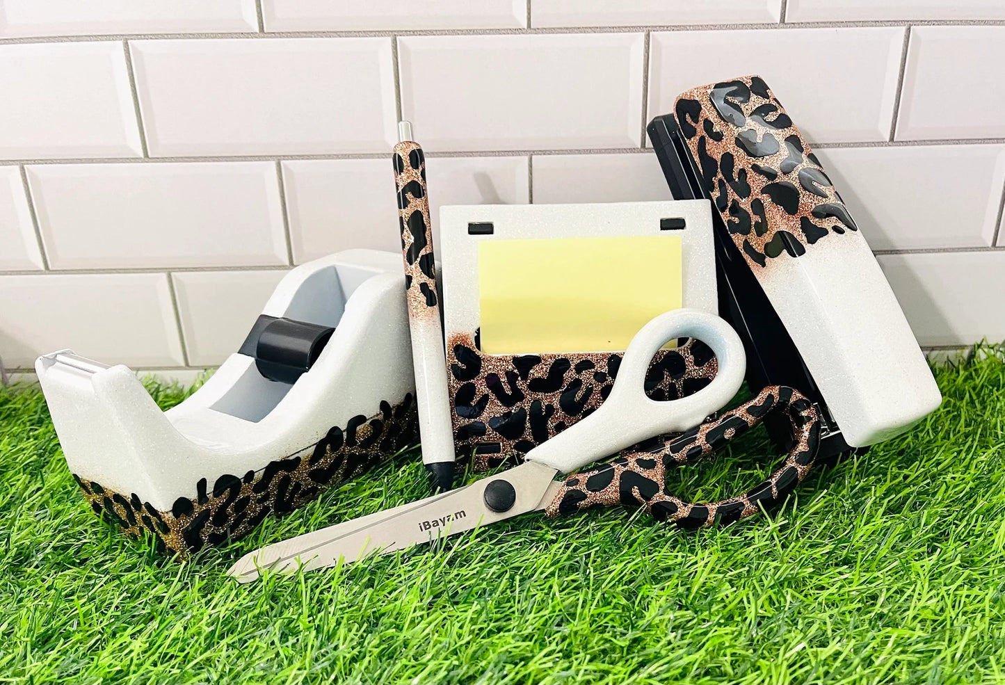 1/2 Leopard Glitter Office Supply Set