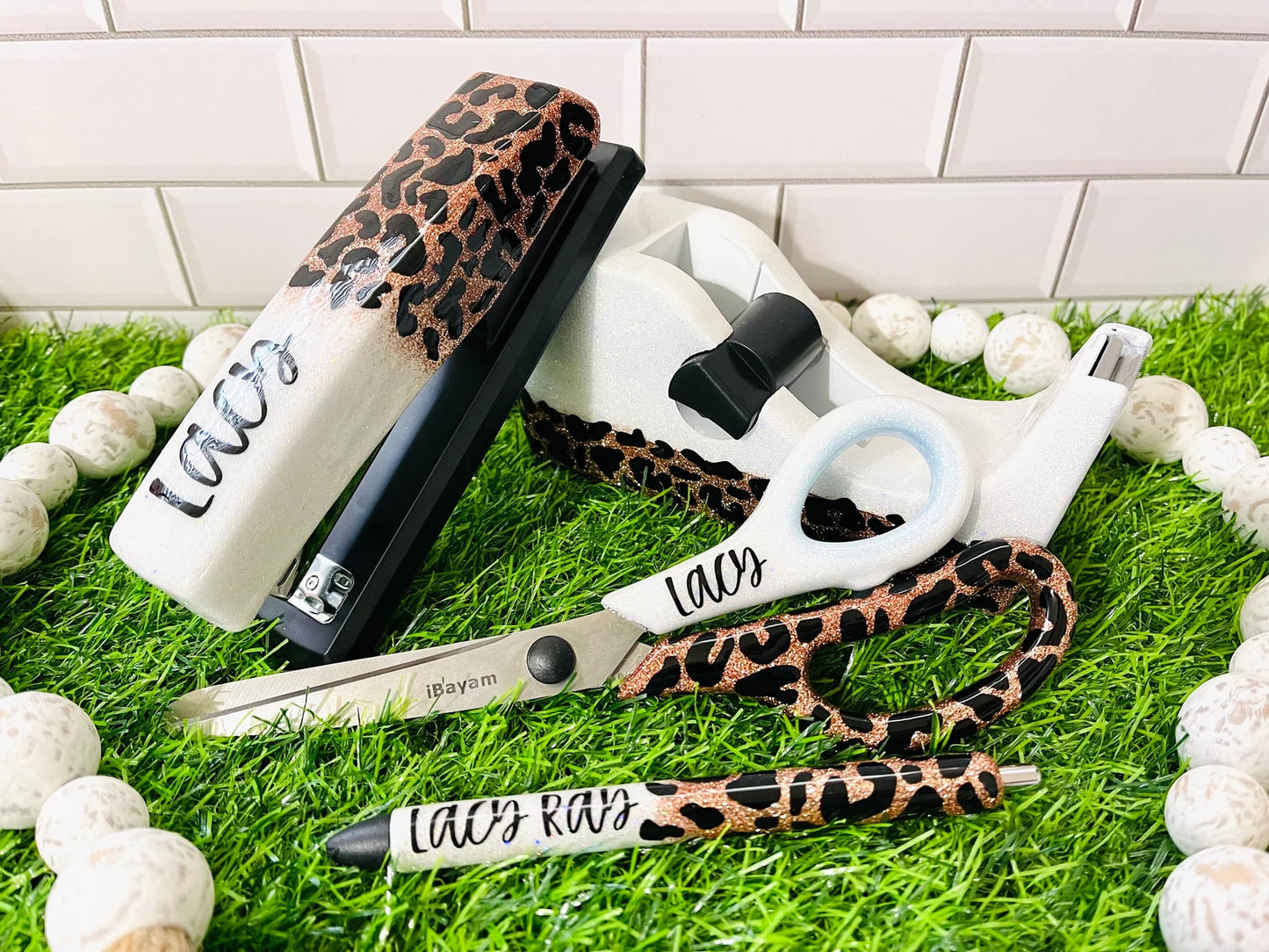 1/2 Leopard Glitter Office Supply Set