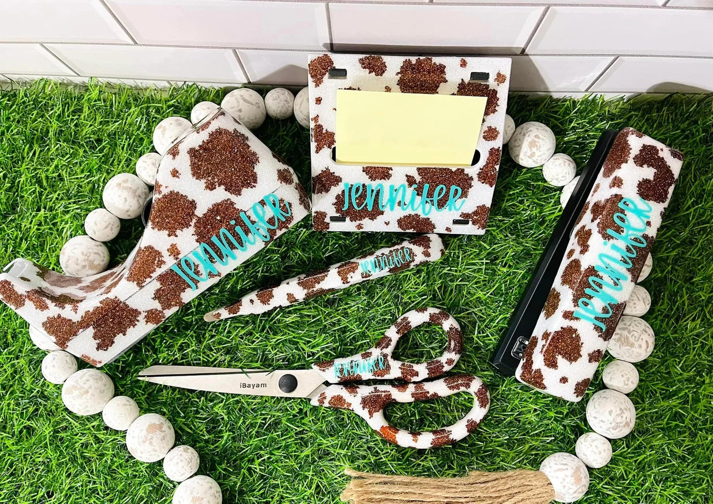 Full Cow Print Glitter Office Supply Set