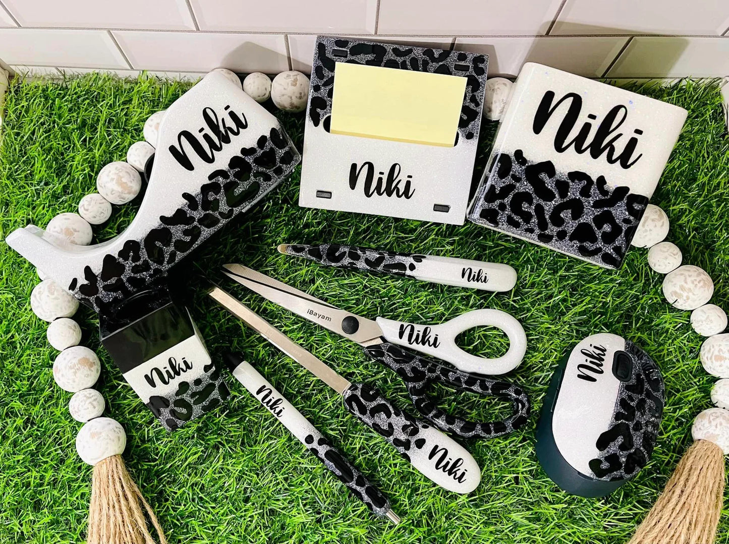 1/2 Leopard Glitter Office Supply Set