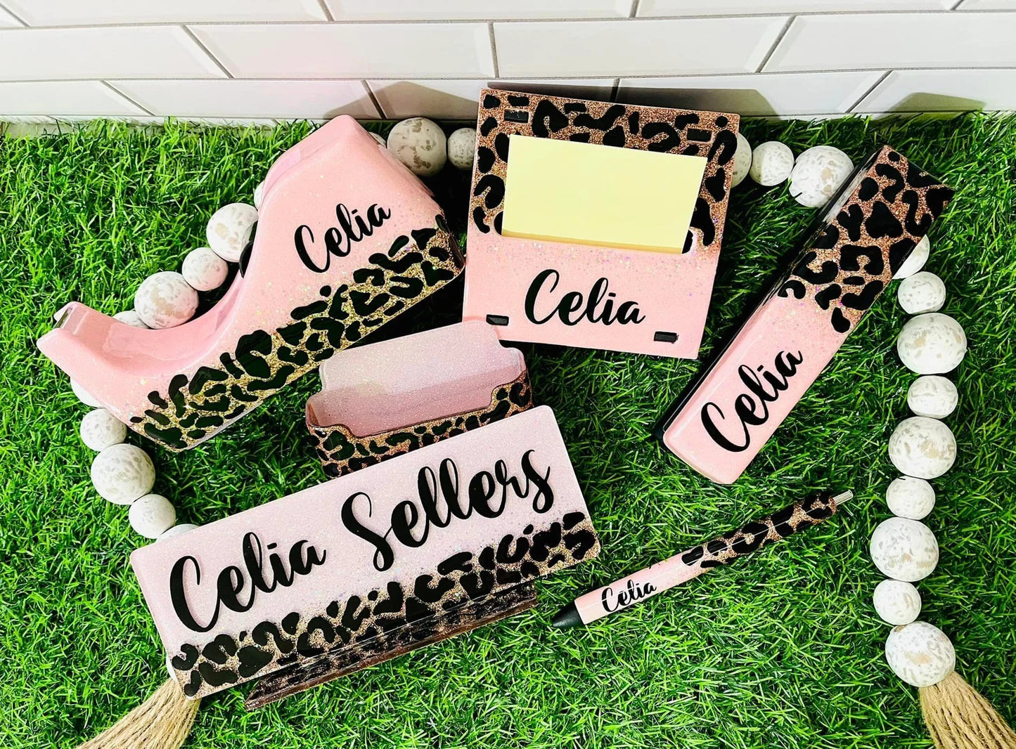 1/2 Leopard Glitter Office Supply Set