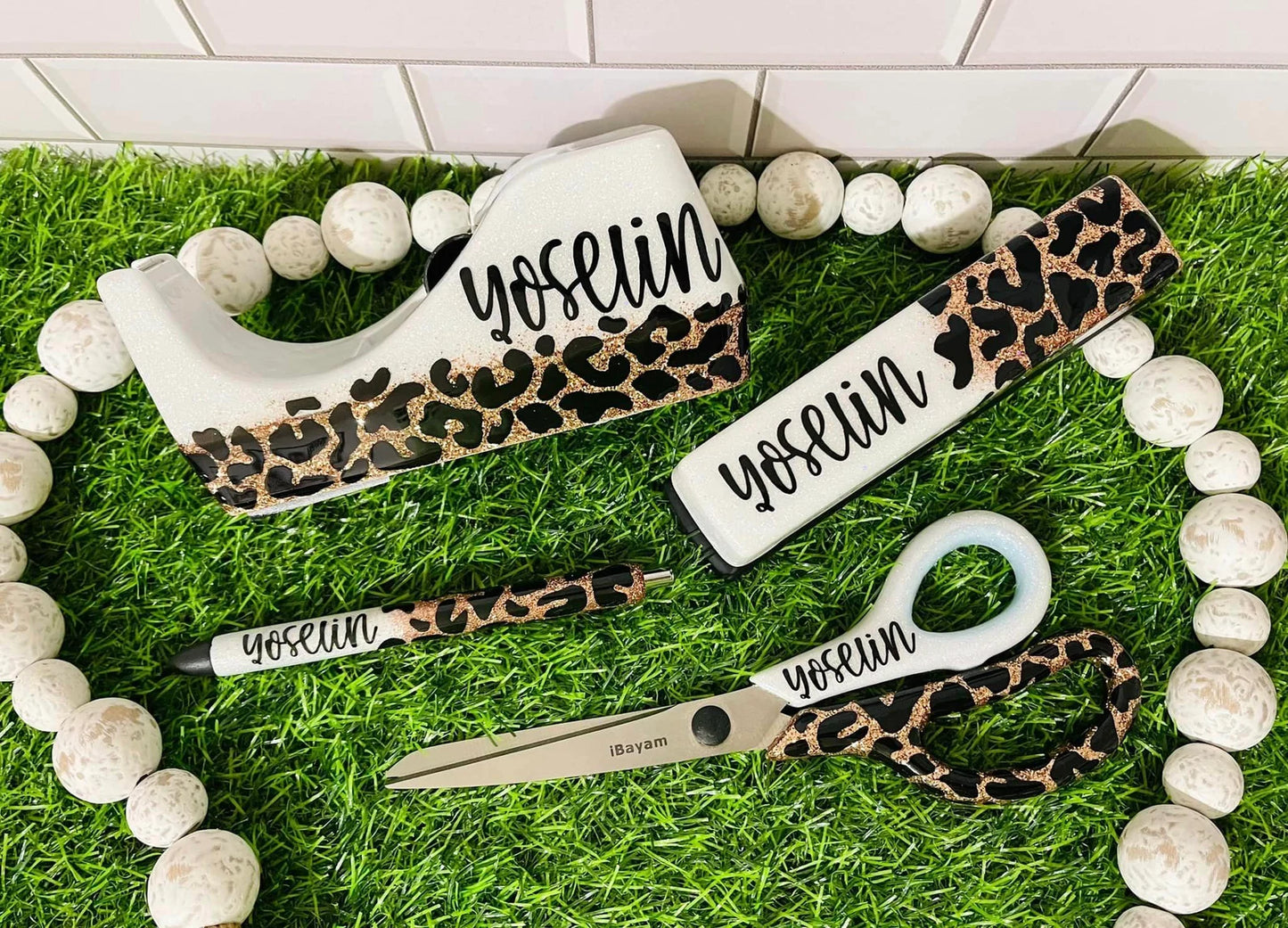 1/2 Leopard Glitter Office Supply Set