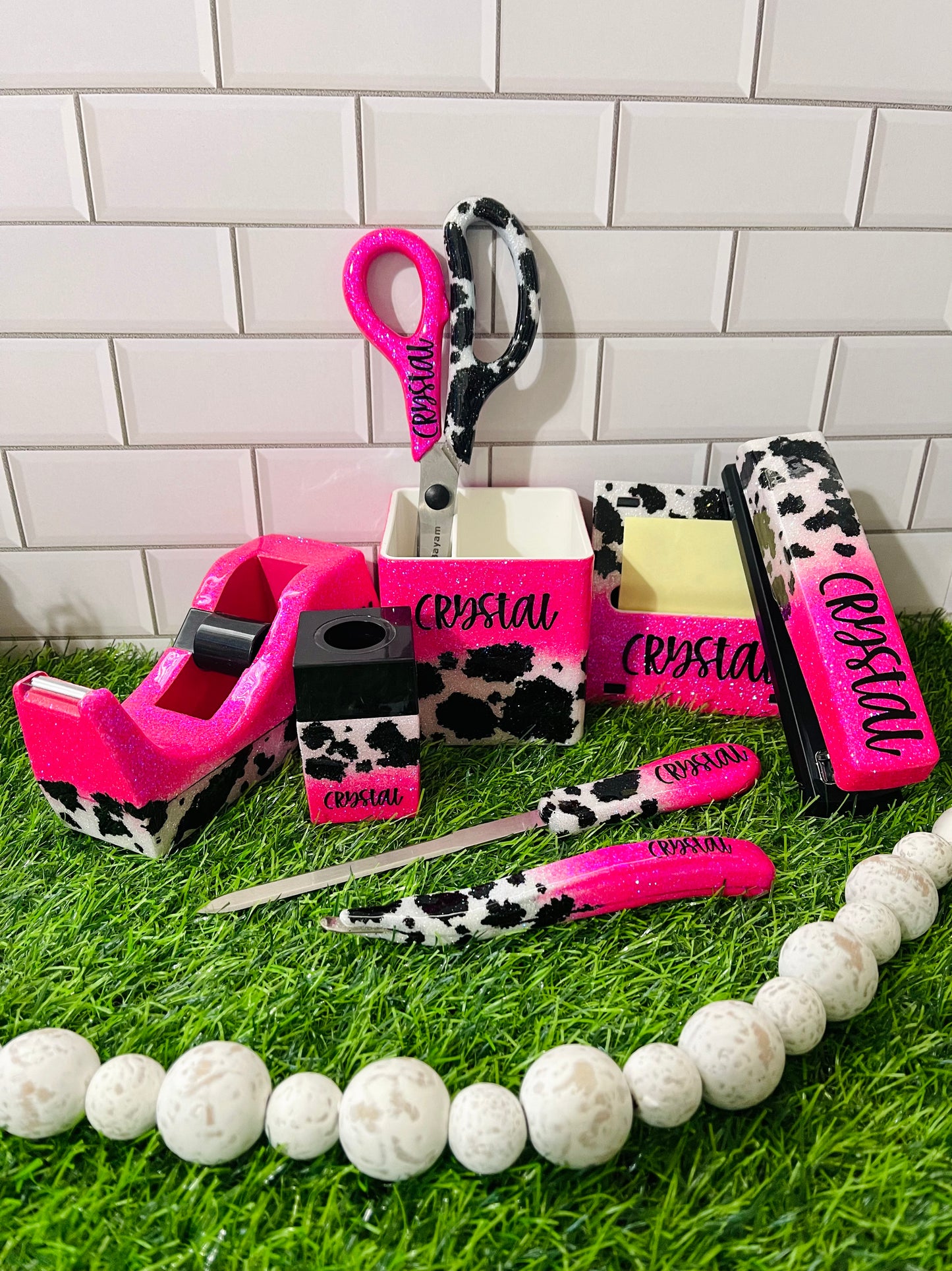 1/2 Cow Print Glitter Office Supply Set