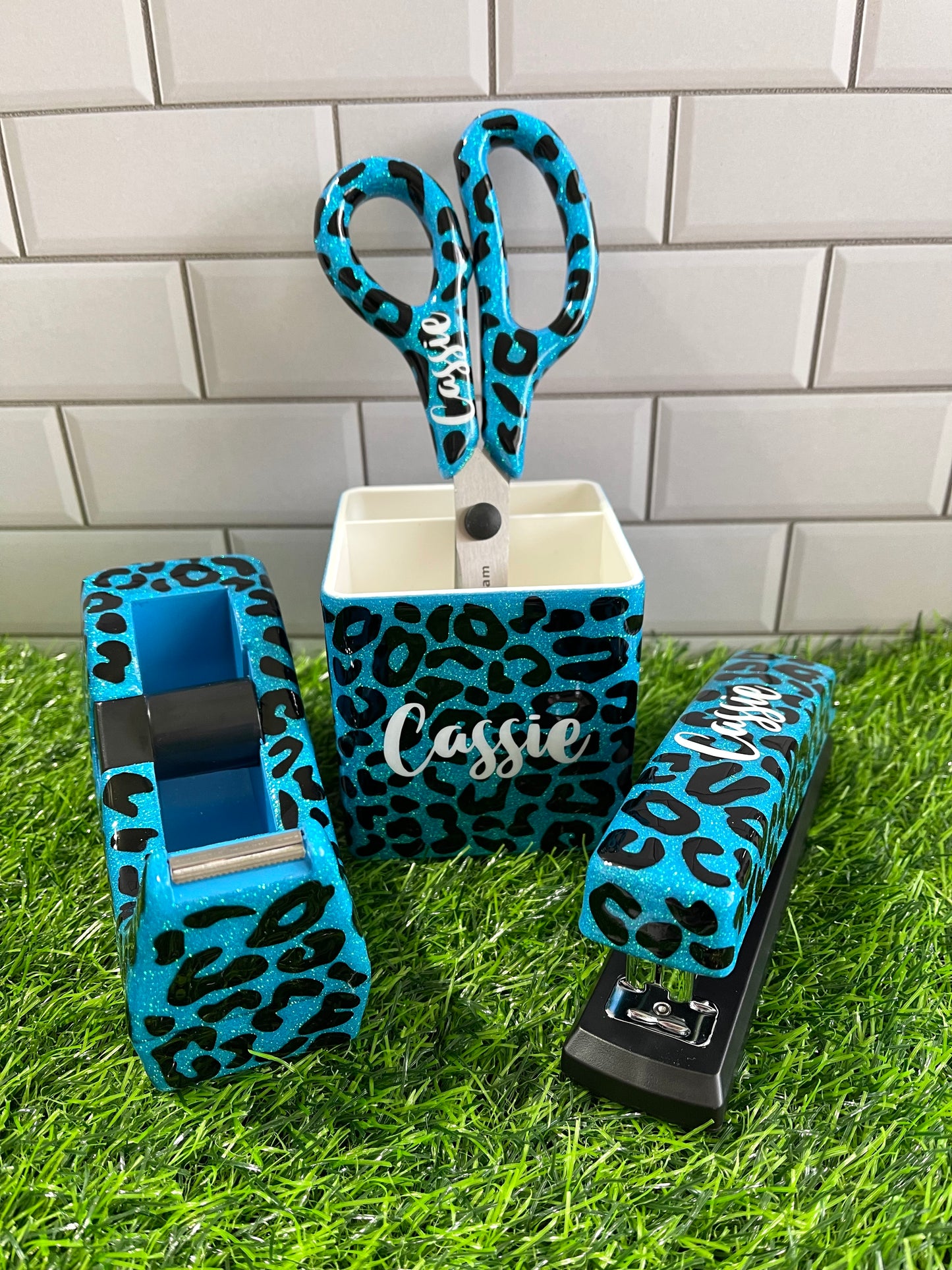 Full Leopard Print Glitter Office Supply Set