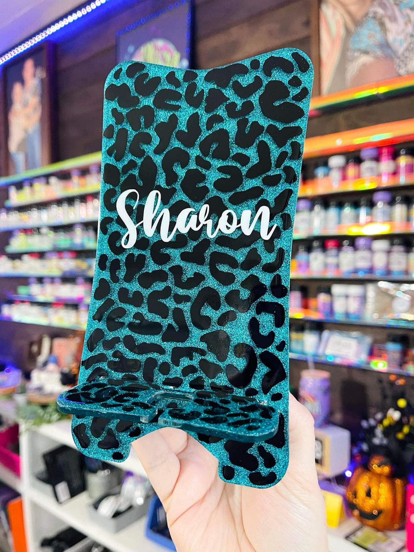Custom Full Leopard Glitter Phone Stand