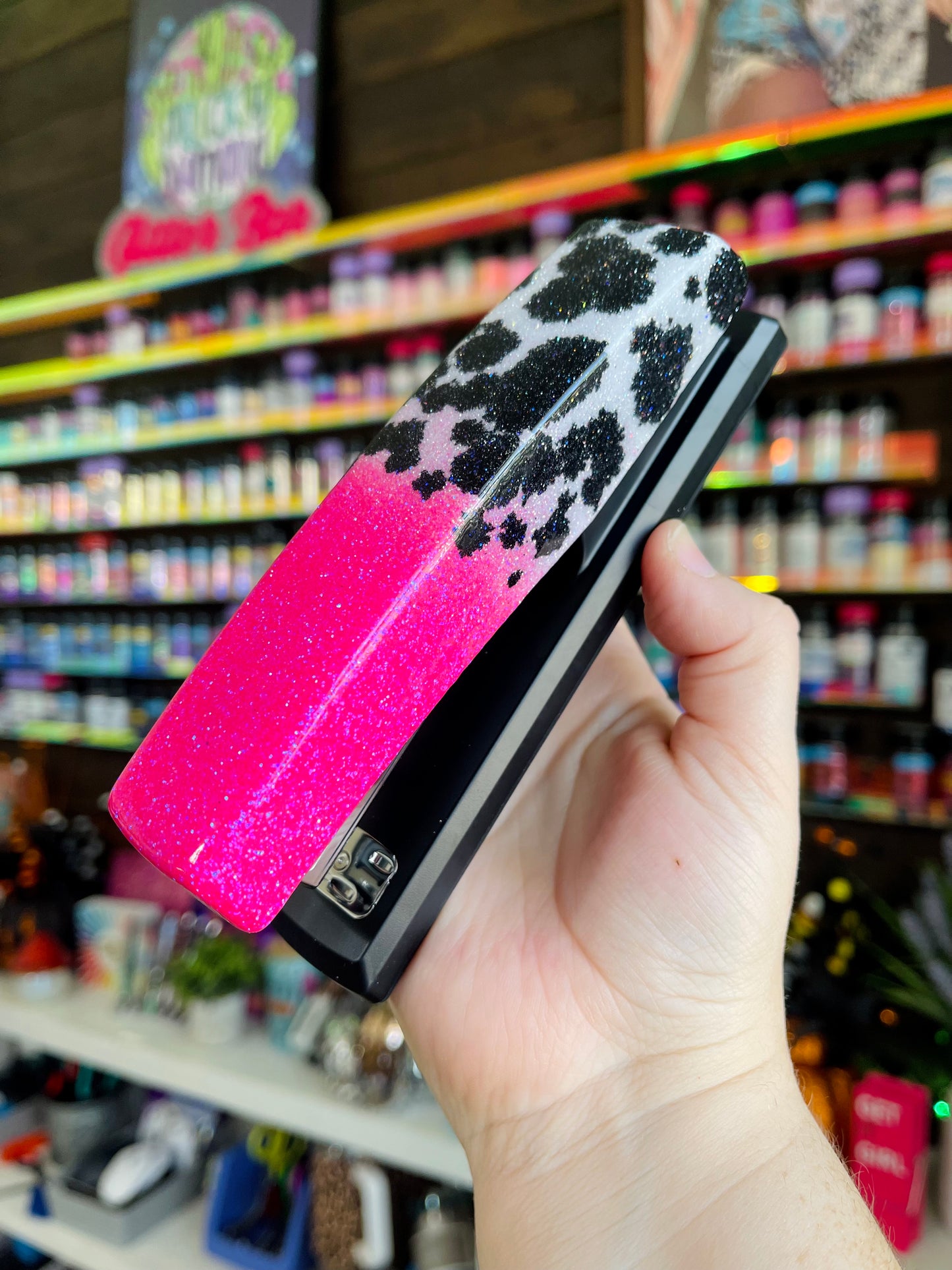 1/2 Cow Print Glitter Stapler