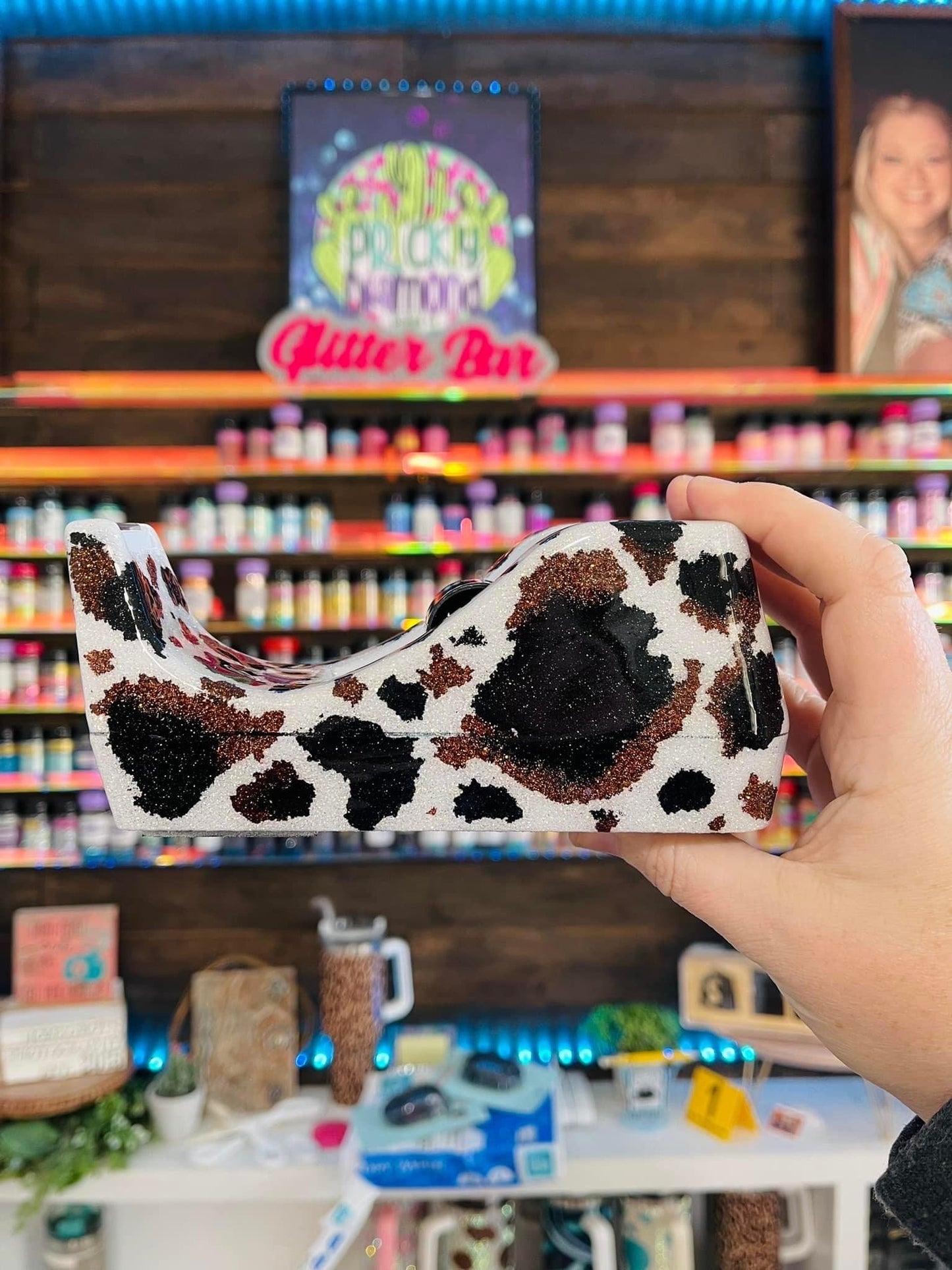 Full Cow Print Glitter Tape Dispenser