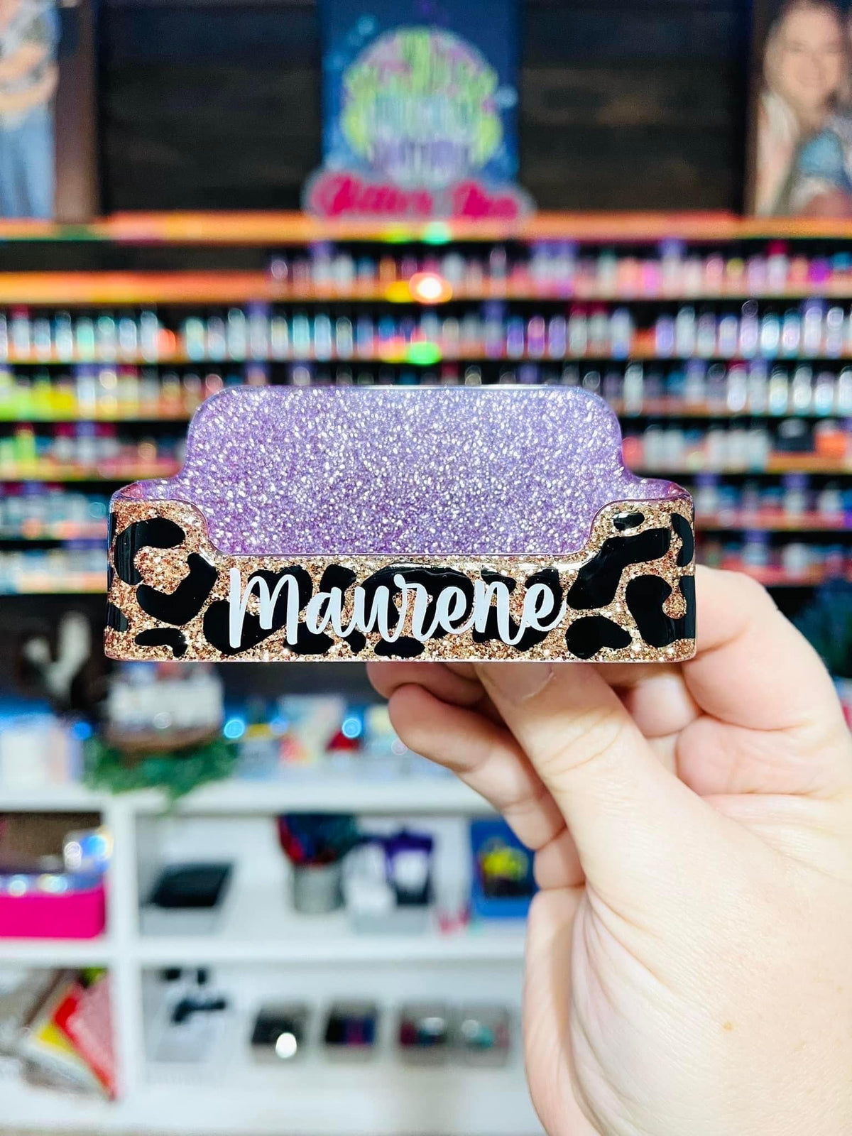 1/2 Leopard Glitter Business Card Holder