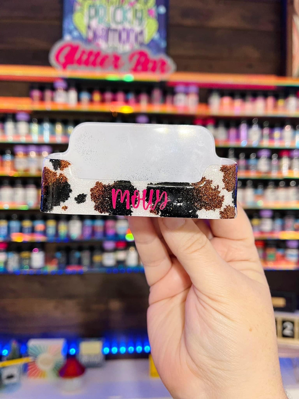 Full Cow Print Glitter Business Card Holder