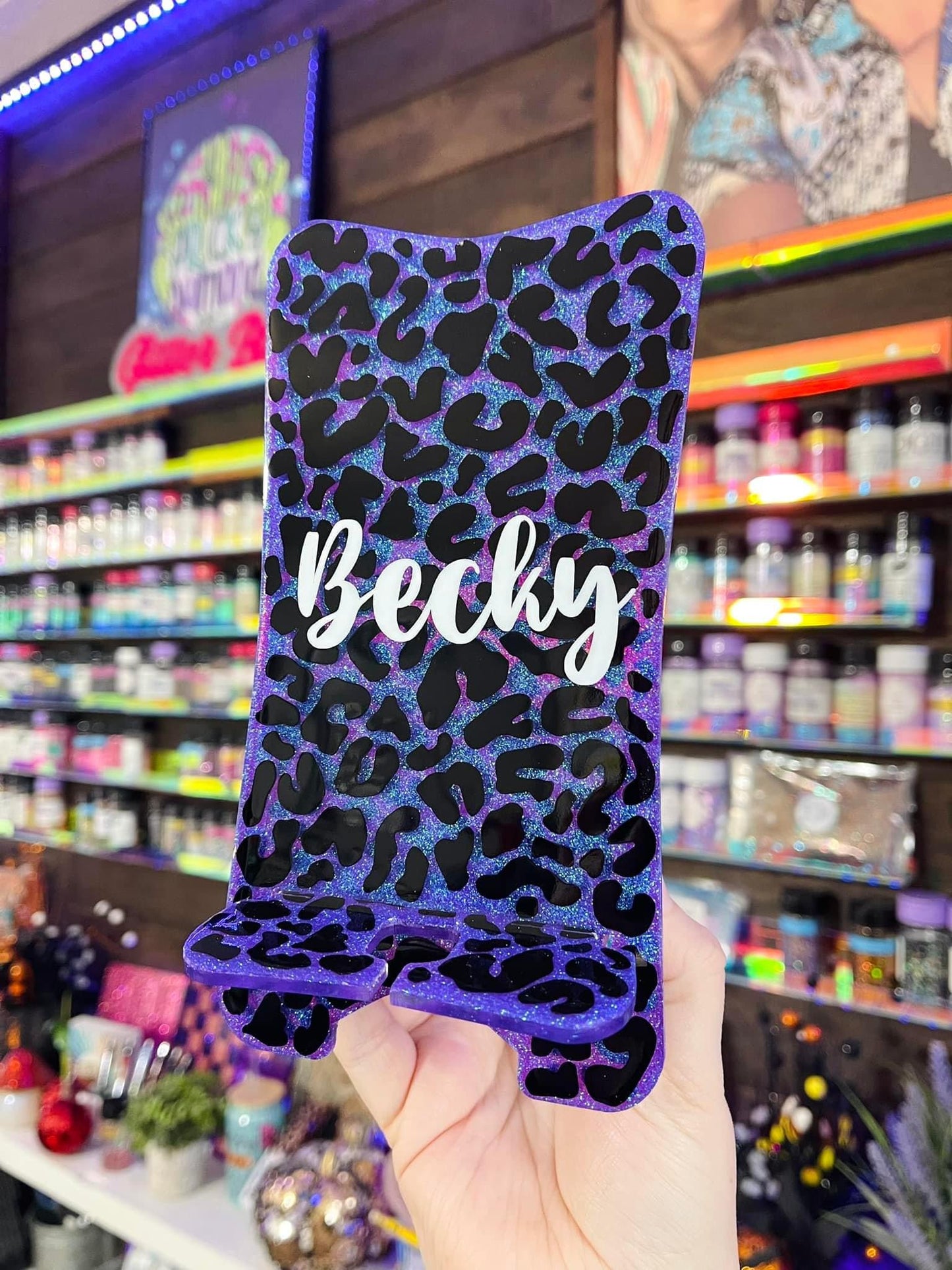 Custom Full Leopard Glitter Phone Stand