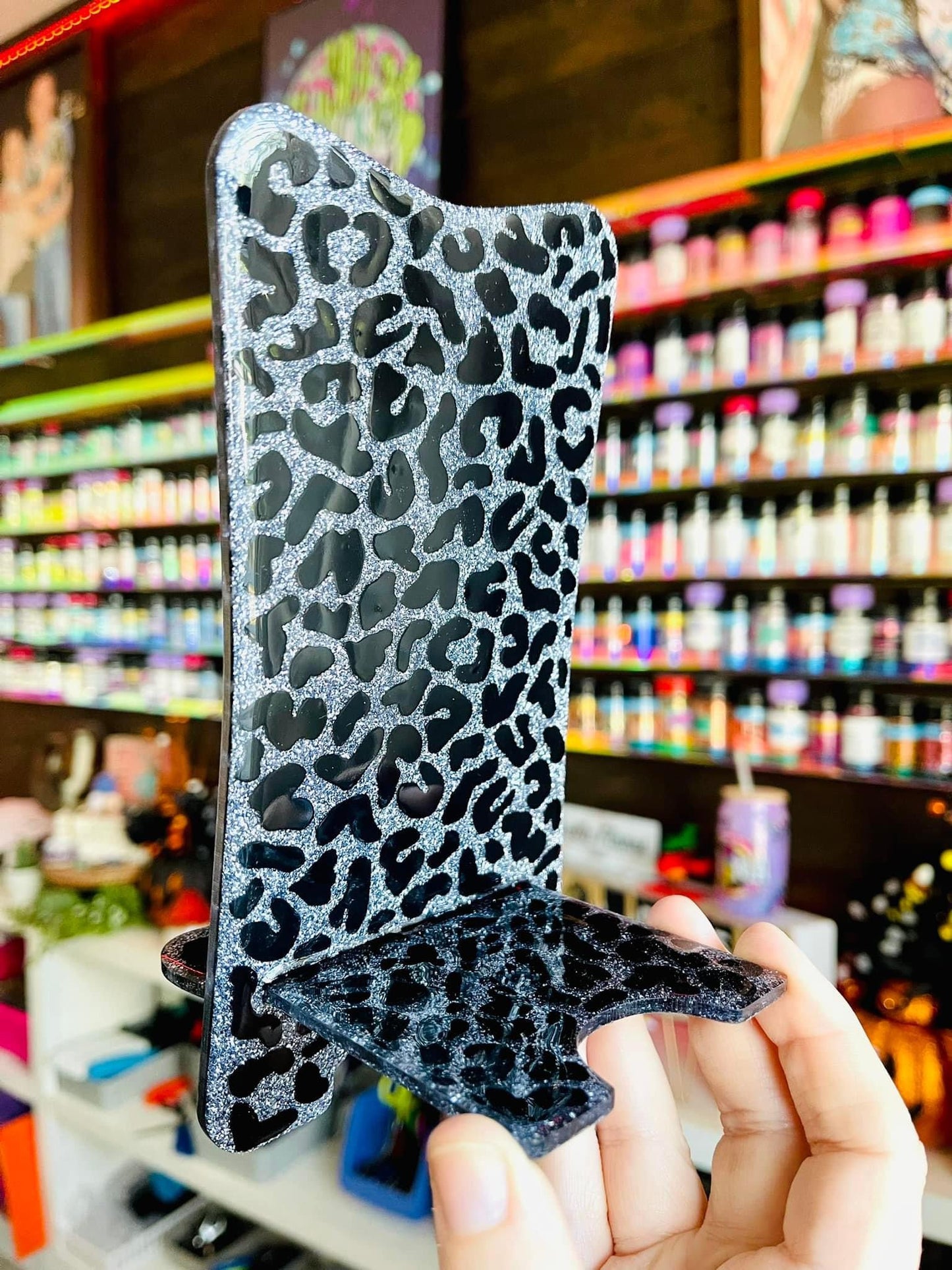 Custom Full Leopard Glitter Phone Stand