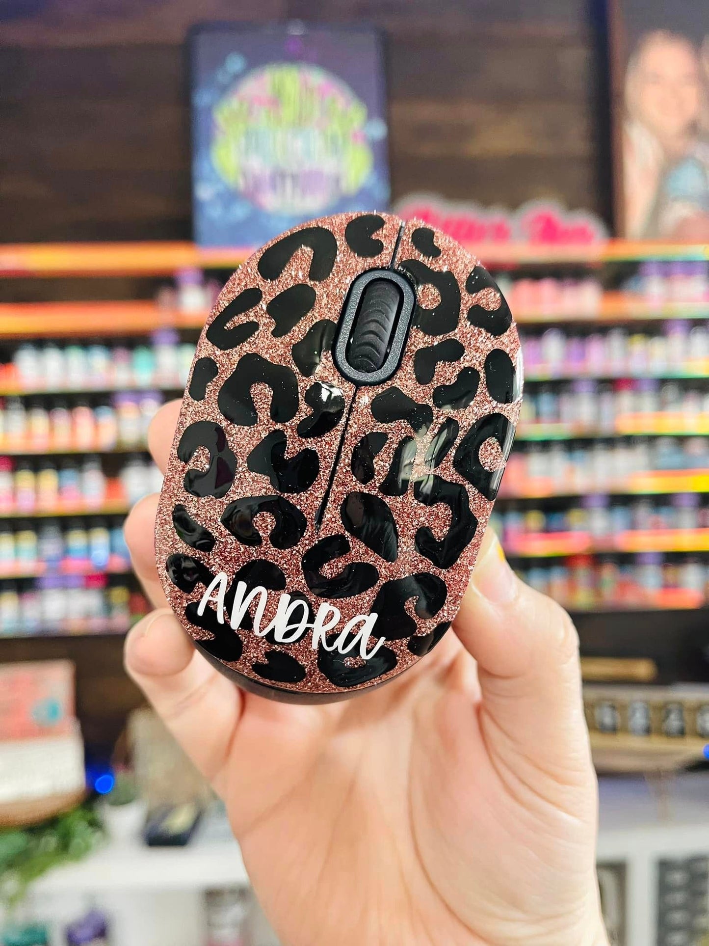 Full Leopard Glitter Wireless Computer Mouse