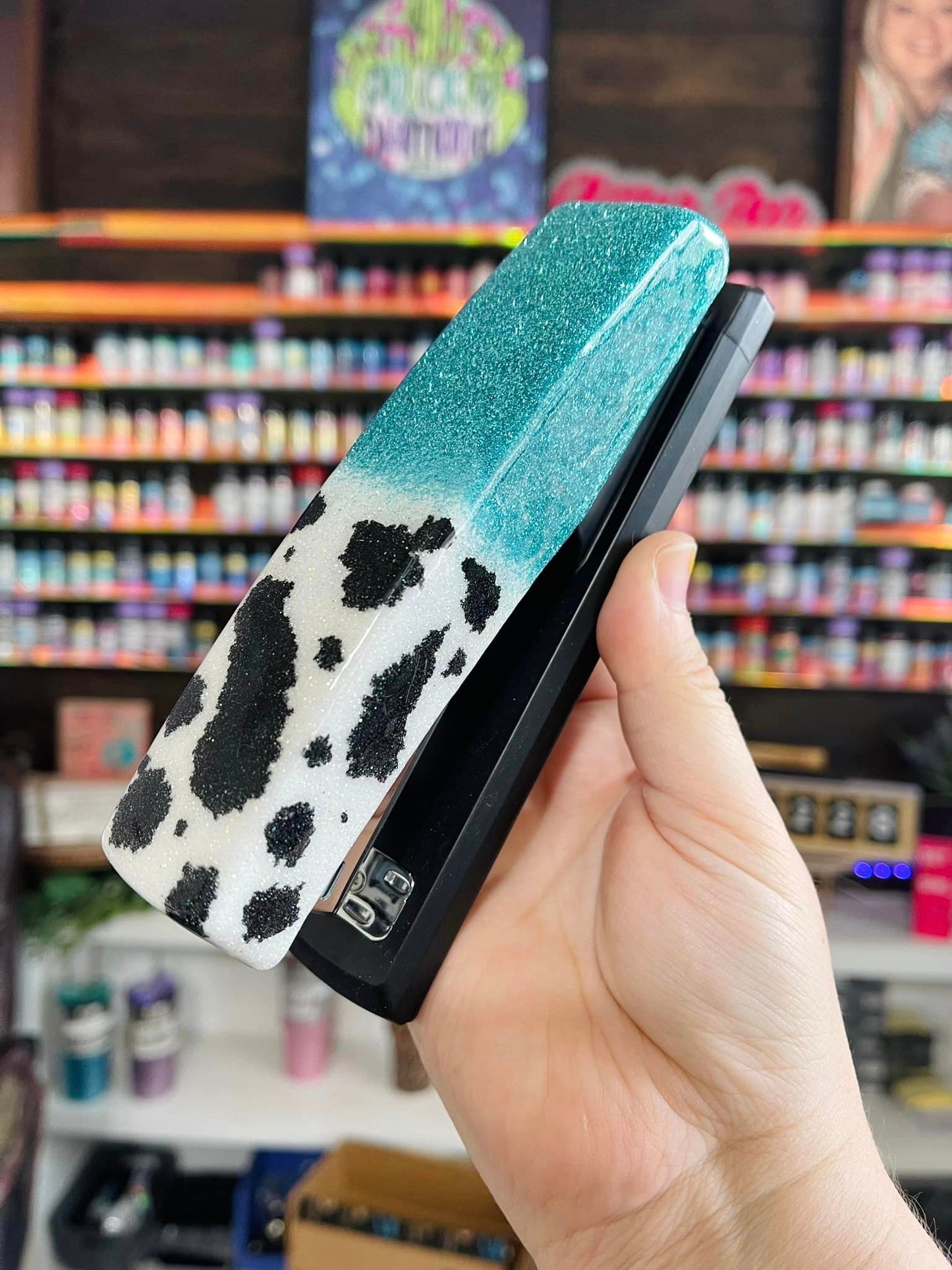 1/2 Cow Print Glitter Stapler