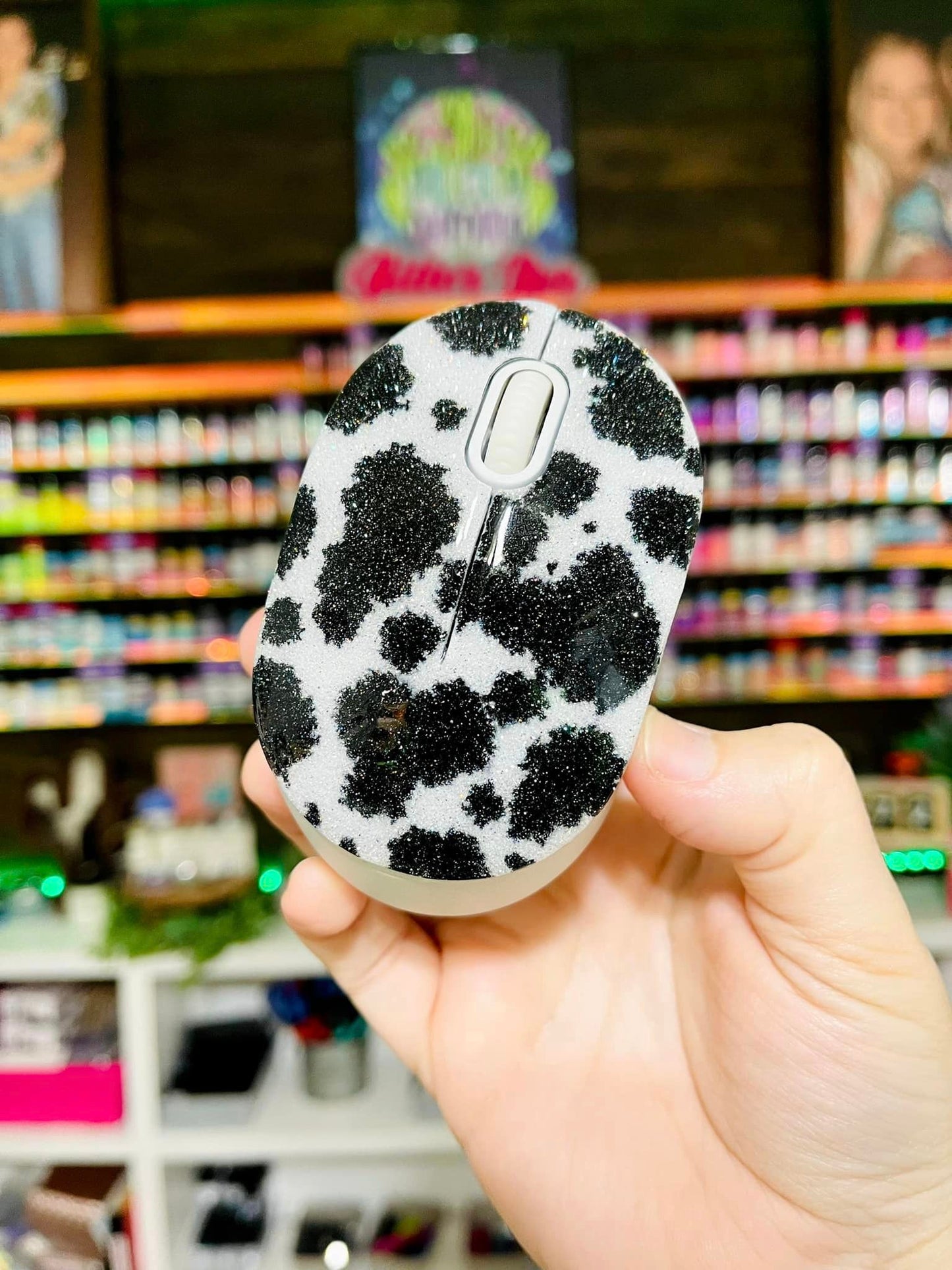 Full Cow Print Glitter Wireless Computer Mouse