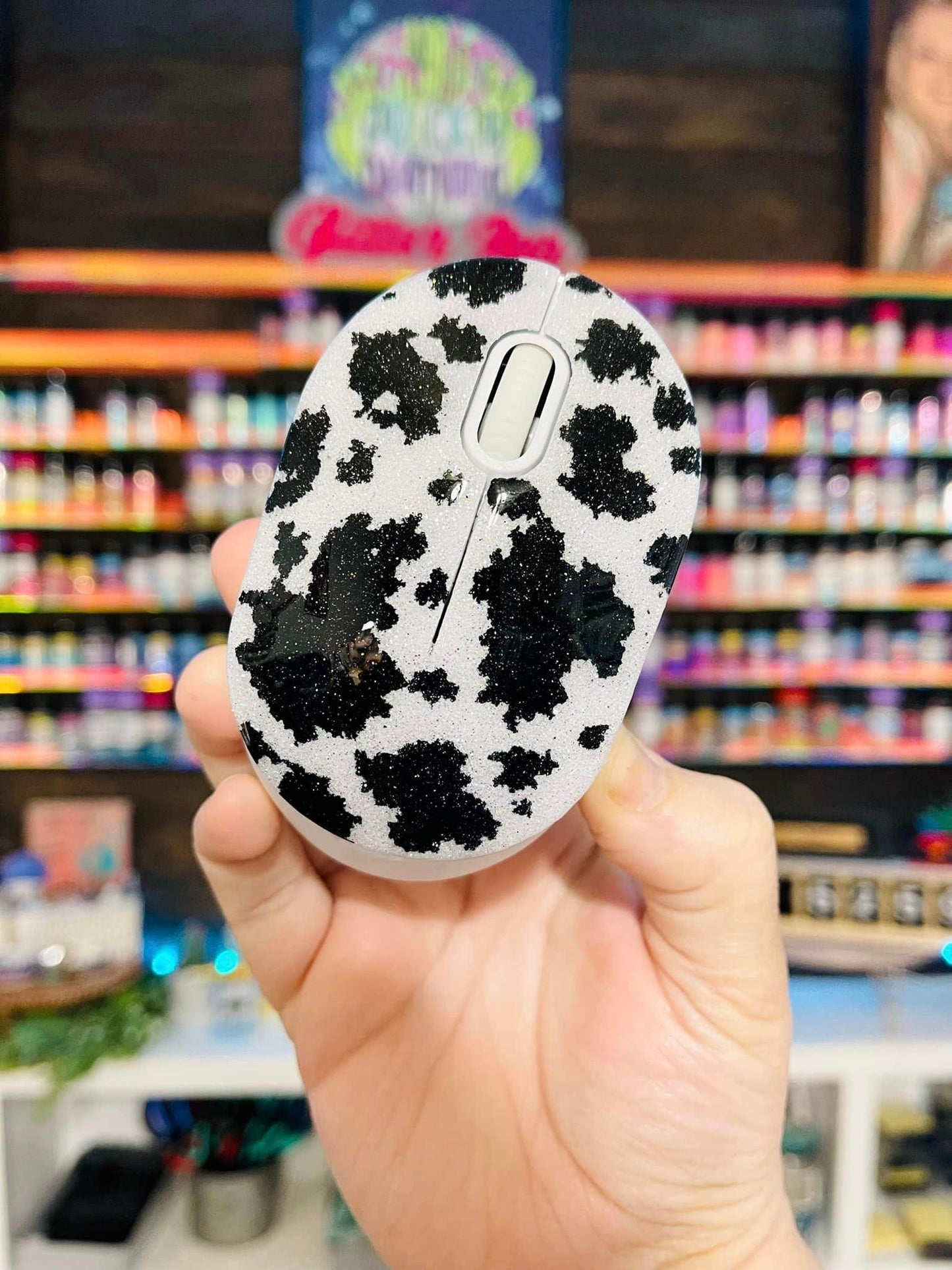 Full Cow Print Glitter Wireless Computer Mouse