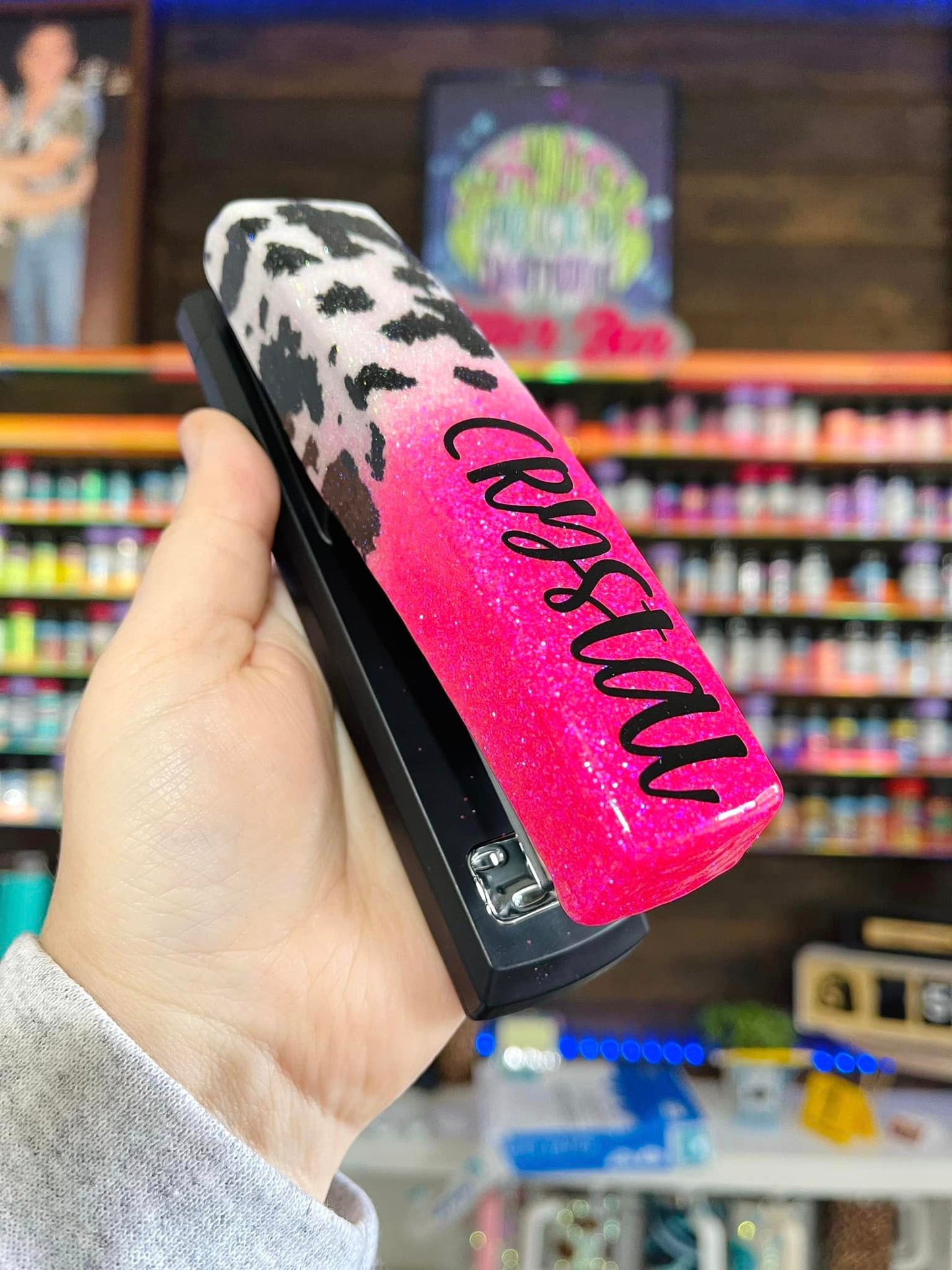 1/2 Cow Print Glitter Stapler