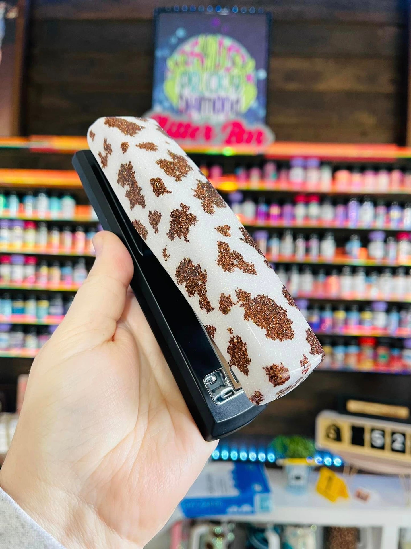 Full Cow Print Glitter Stapler