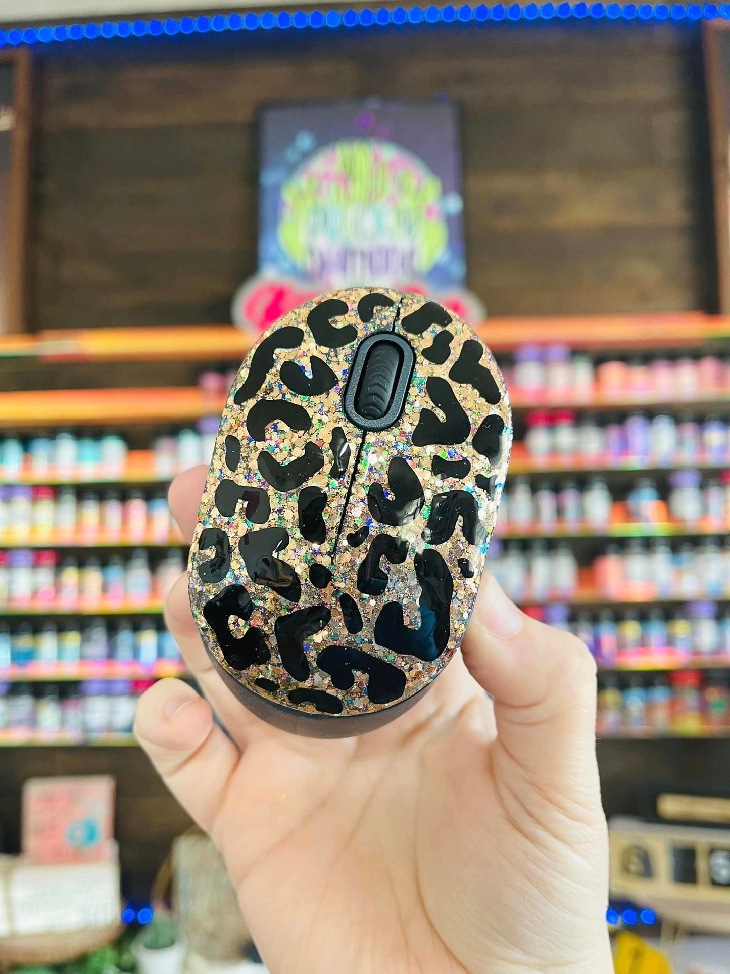 Full Leopard Glitter Wireless Computer Mouse