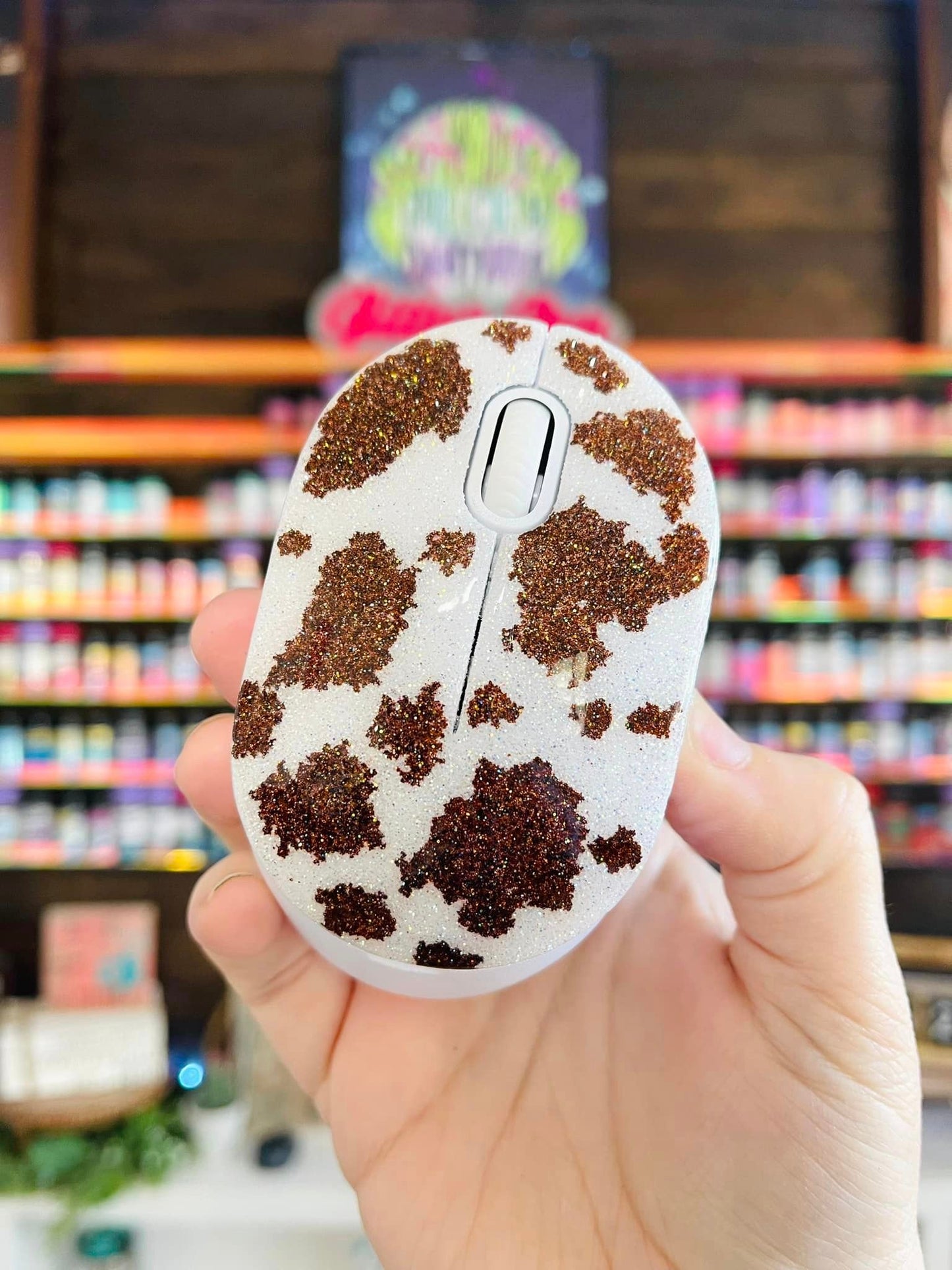 Full Cow Print Glitter Wireless Computer Mouse