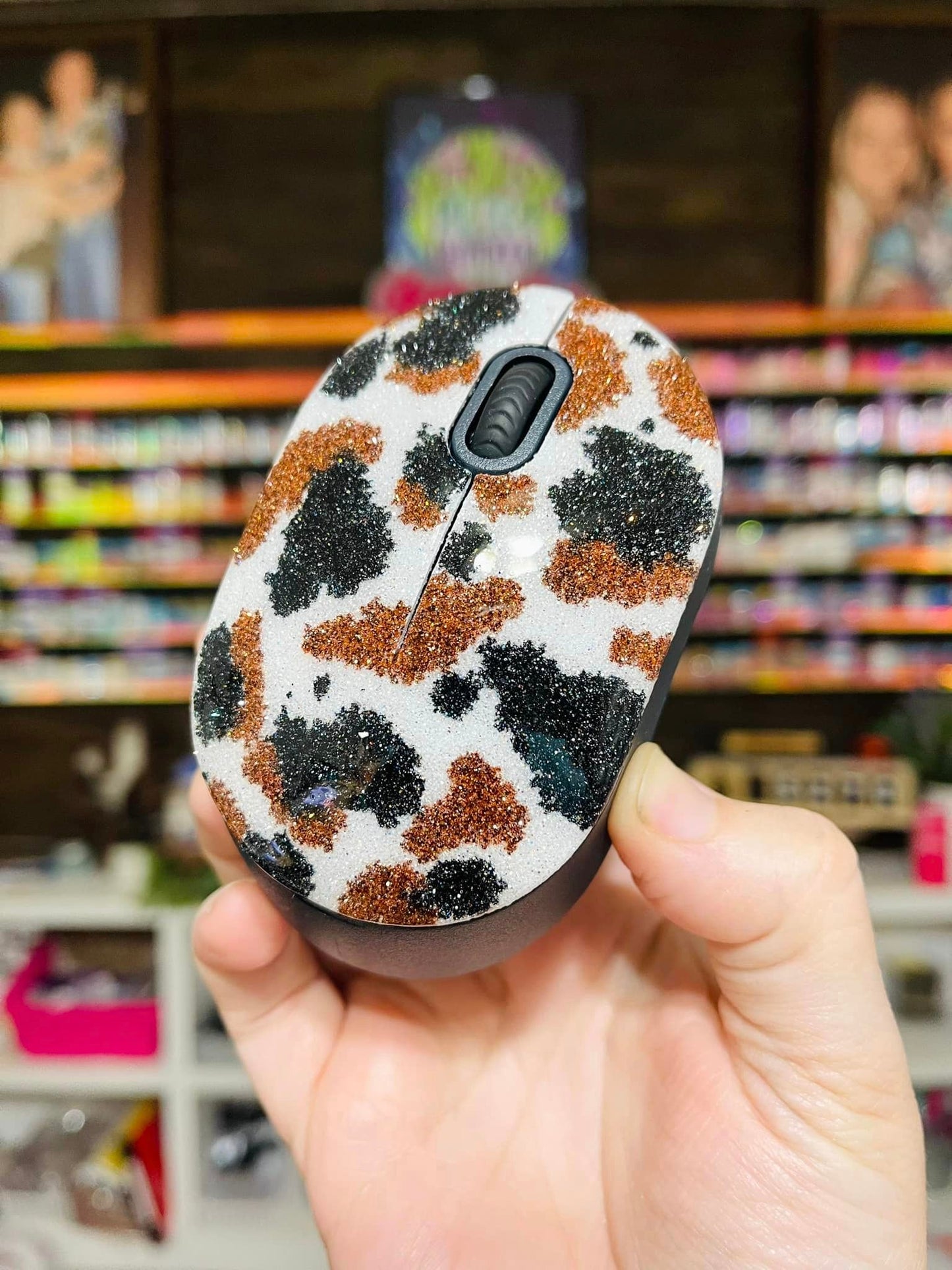 Full Cow Print Glitter Wireless Computer Mouse