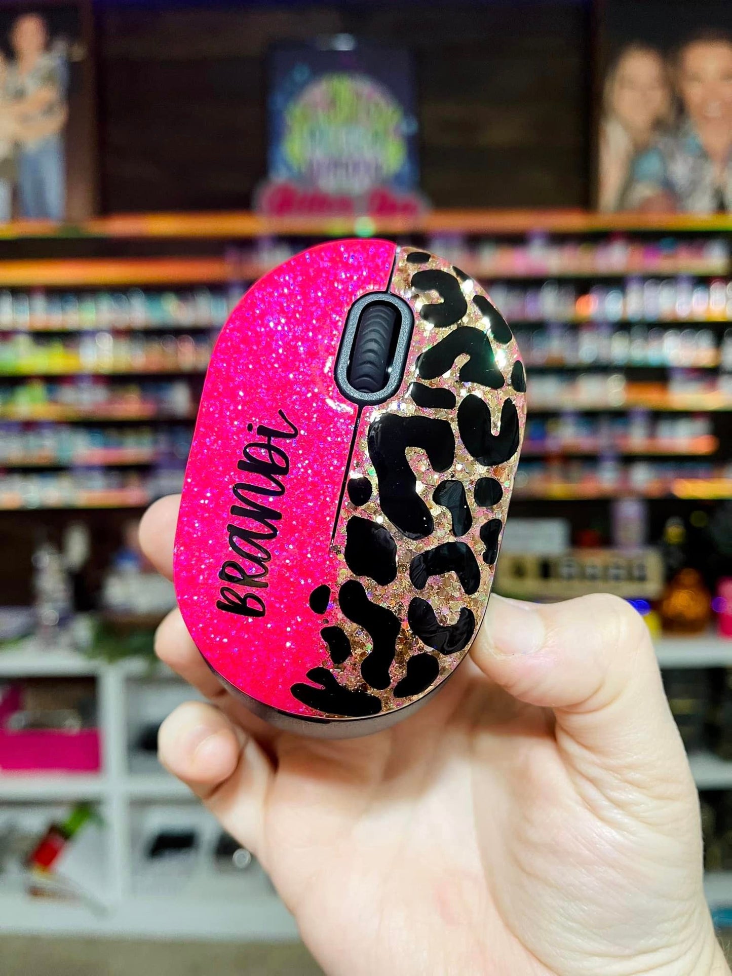 1/2 Leopard Glitter Wireless Computer Mouse