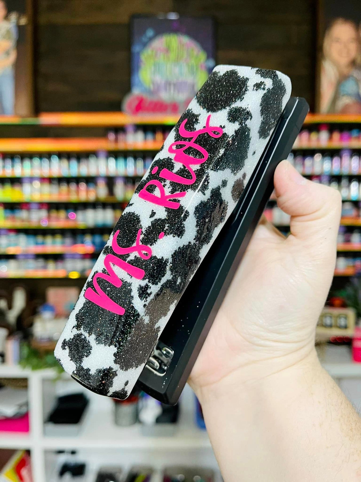 Full Cow Print Glitter Stapler