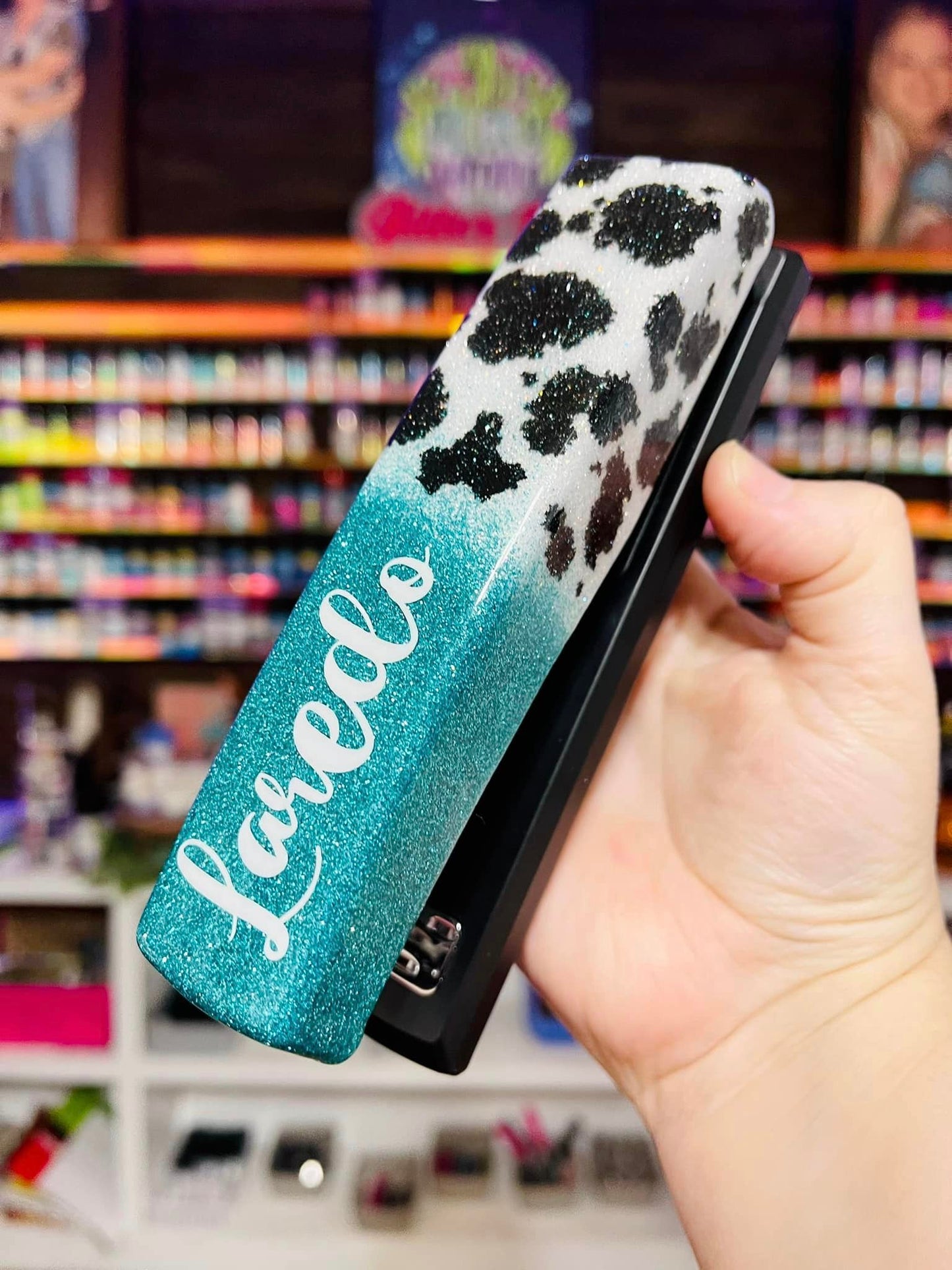 1/2 Cow Print Glitter Stapler