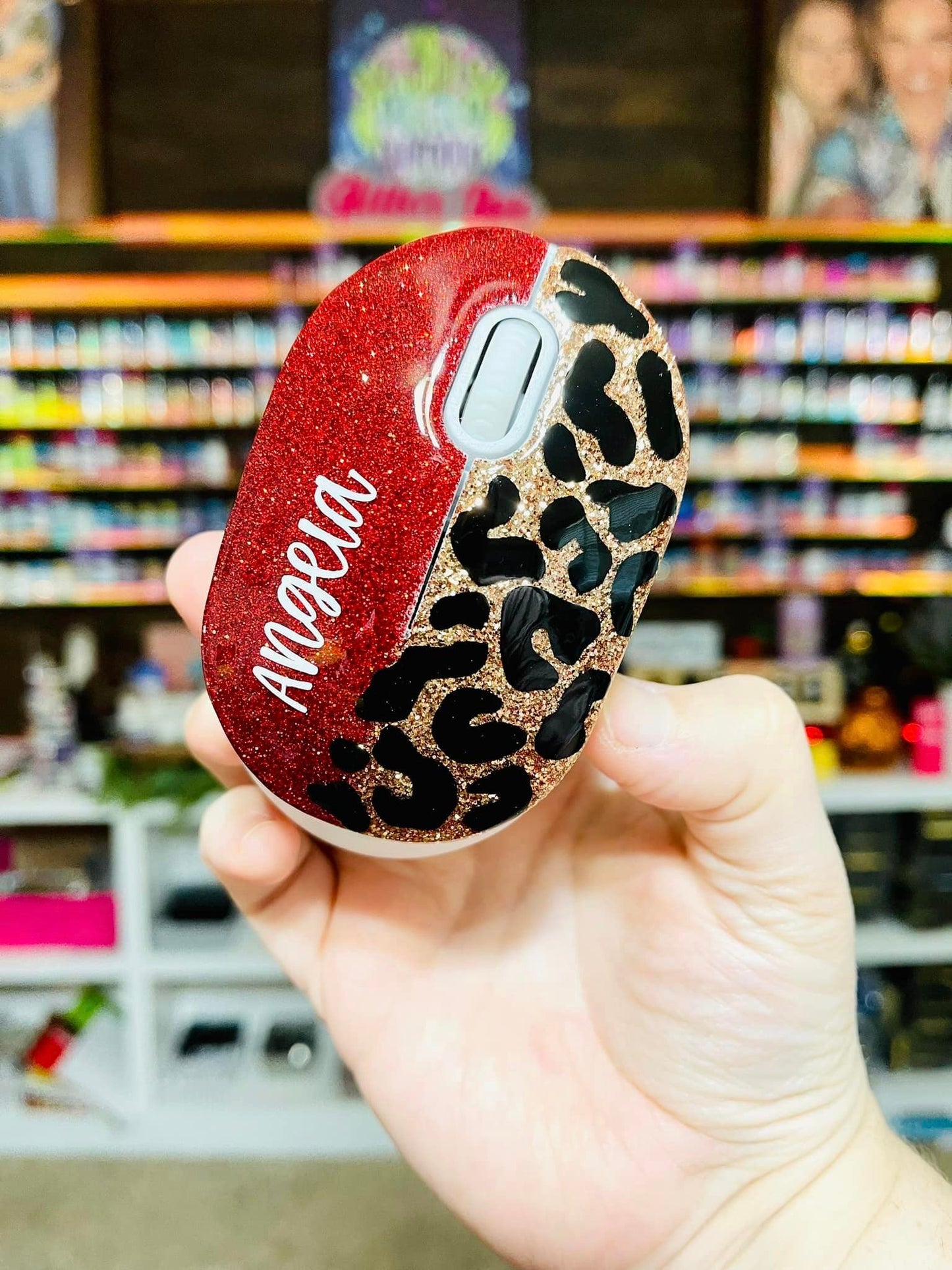 1/2 Leopard Glitter Wireless Computer Mouse