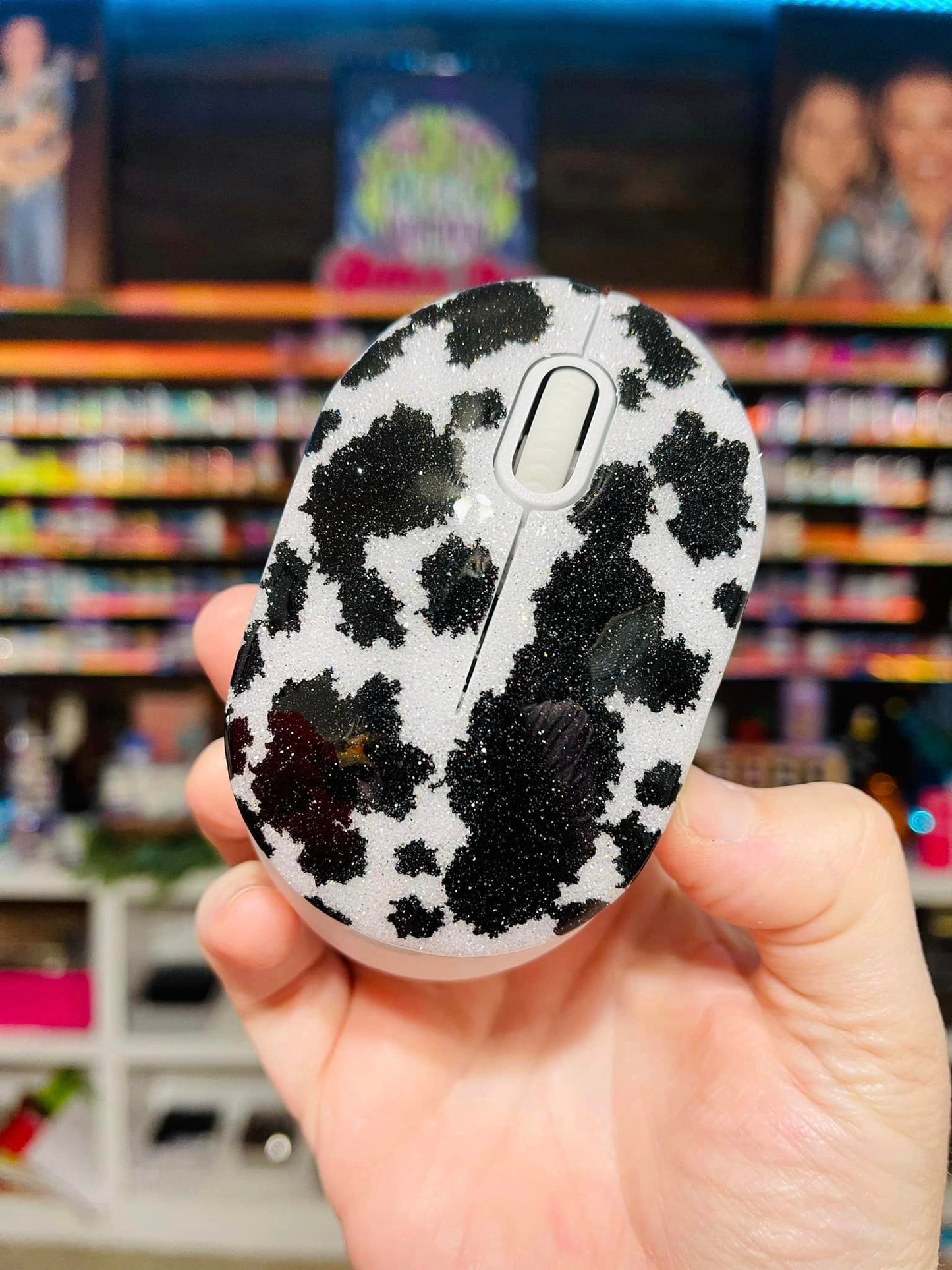 Full Cow Print Glitter Wireless Computer Mouse