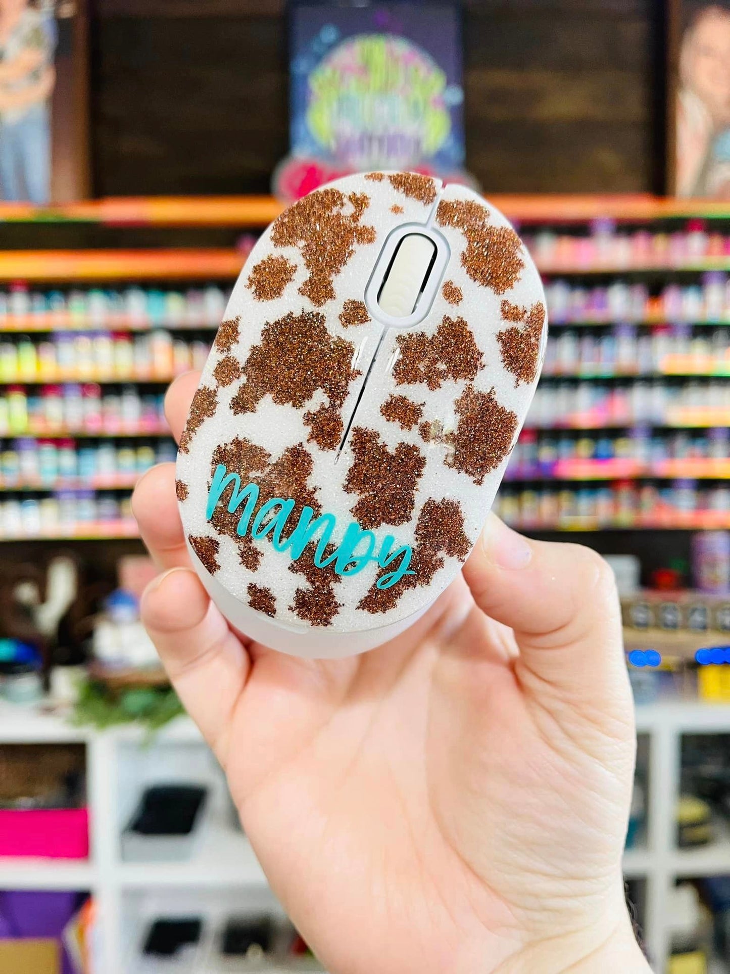 Full Cow Print Glitter Wireless Computer Mouse