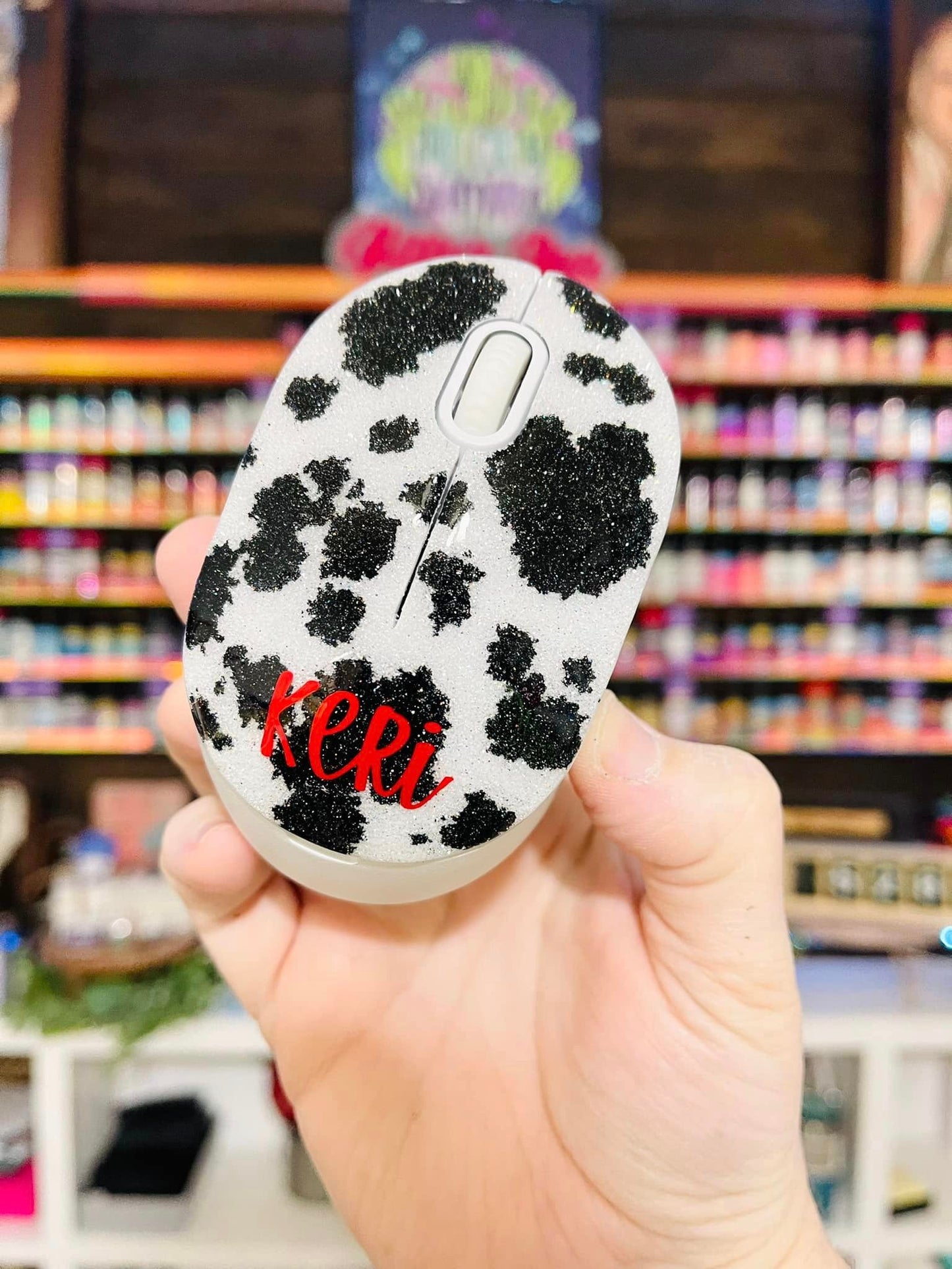 Full Cow Print Glitter Wireless Computer Mouse