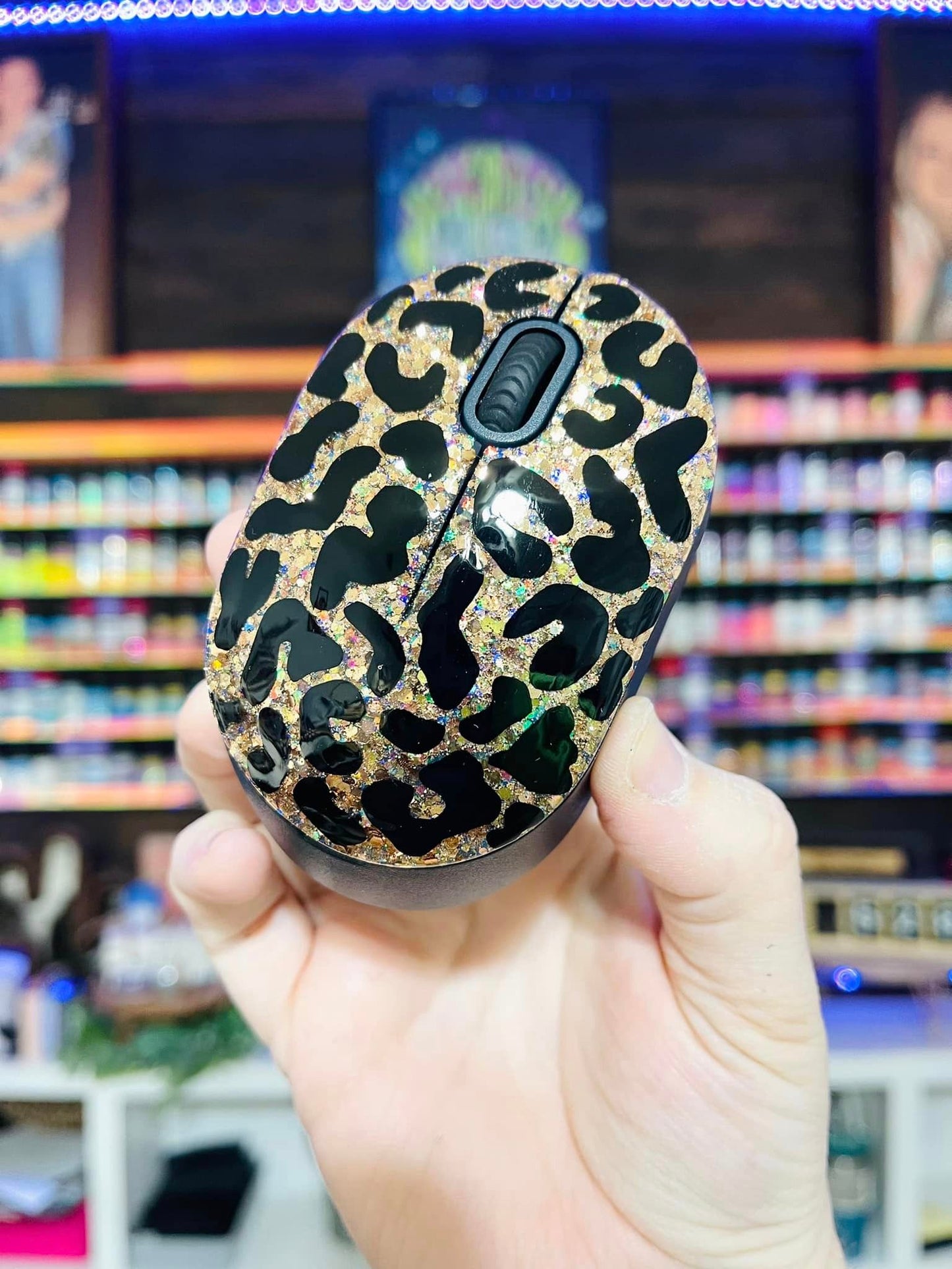 Full Leopard Glitter Wireless Computer Mouse