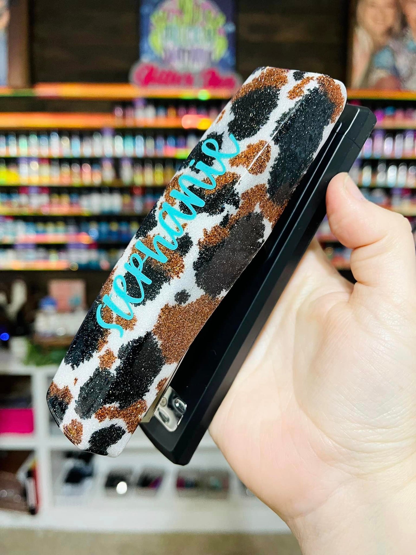 Full Cow Print Glitter Stapler