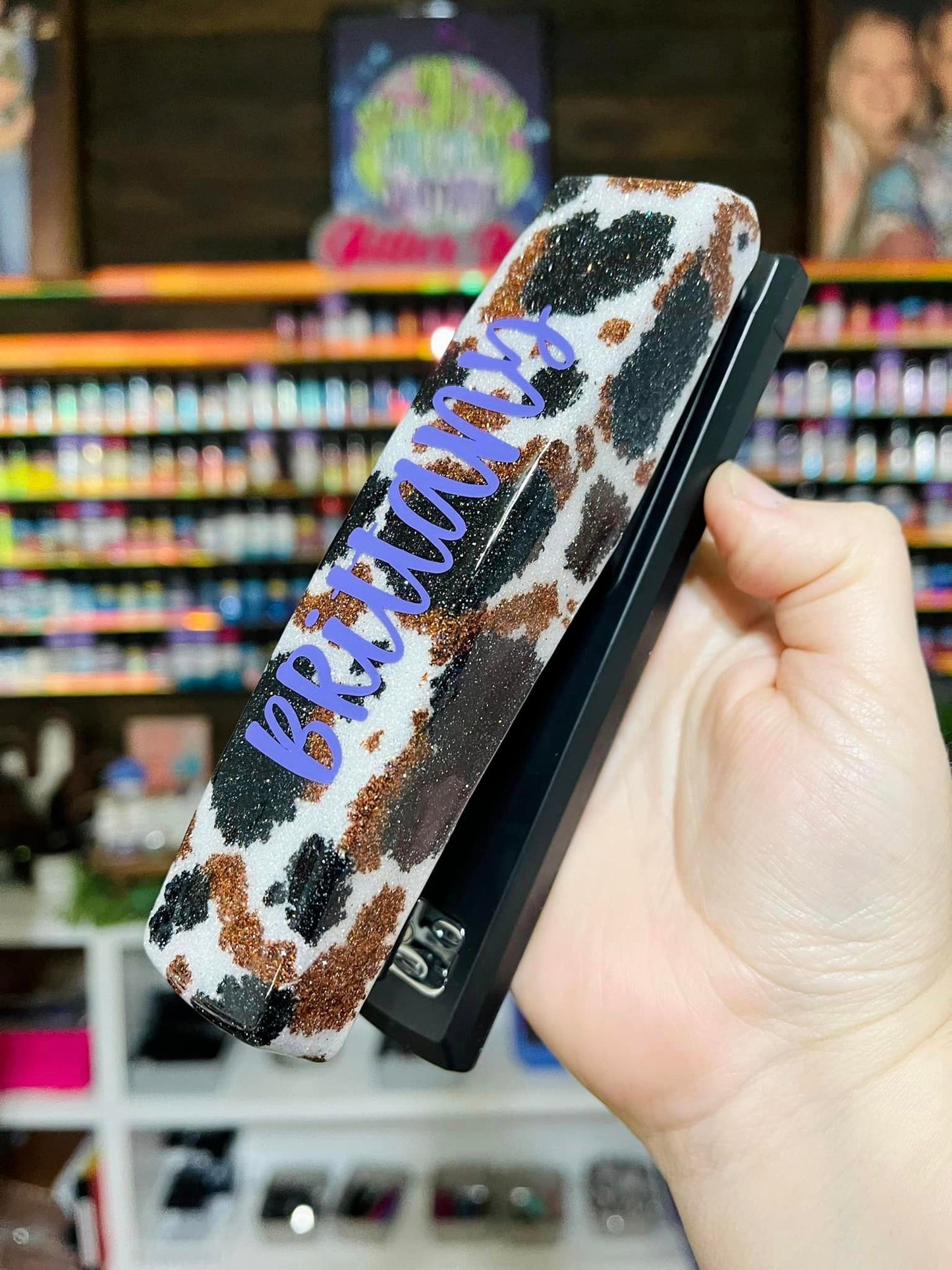 Full Cow Print Glitter Stapler