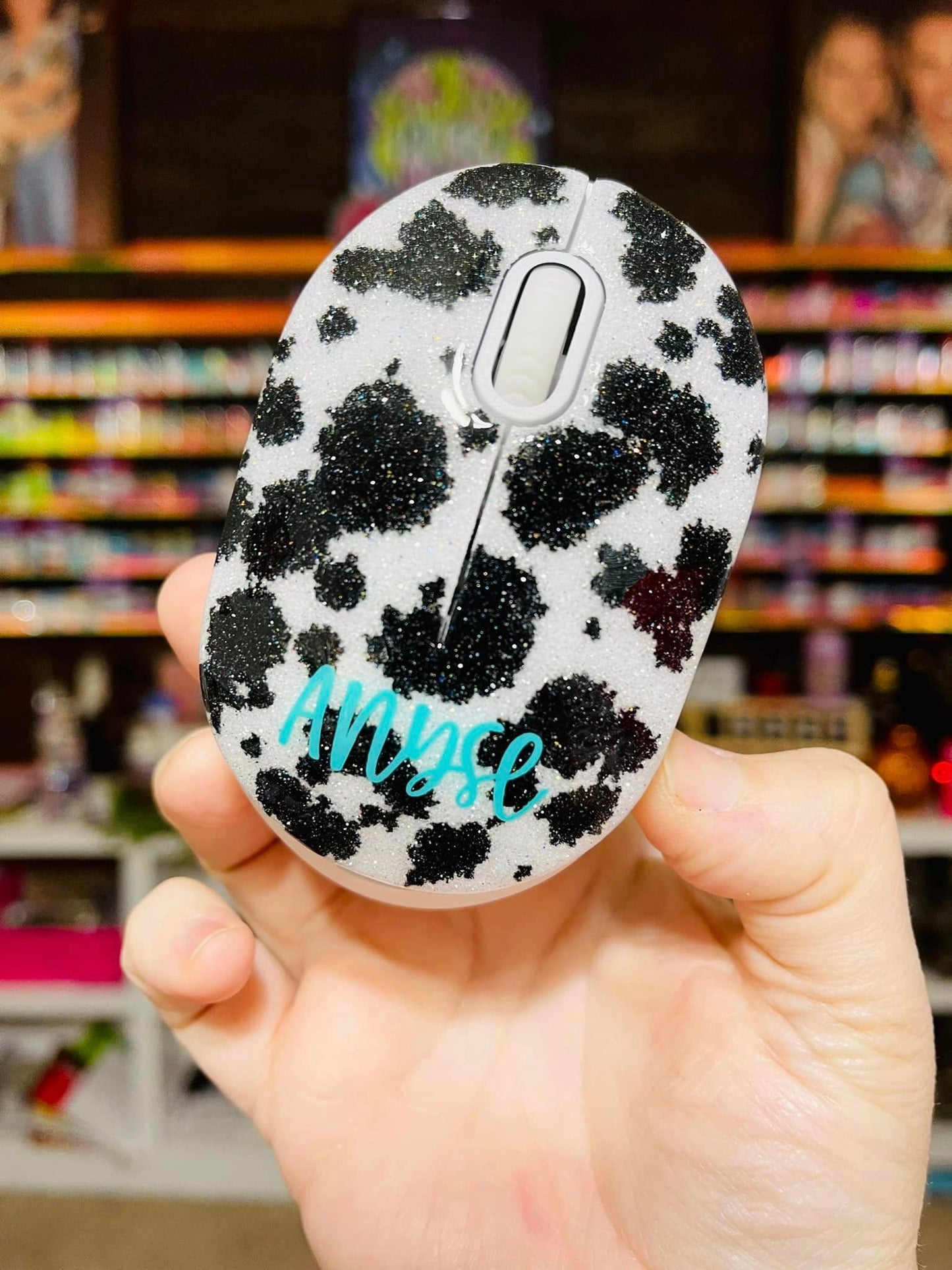 Full Cow Print Glitter Wireless Computer Mouse