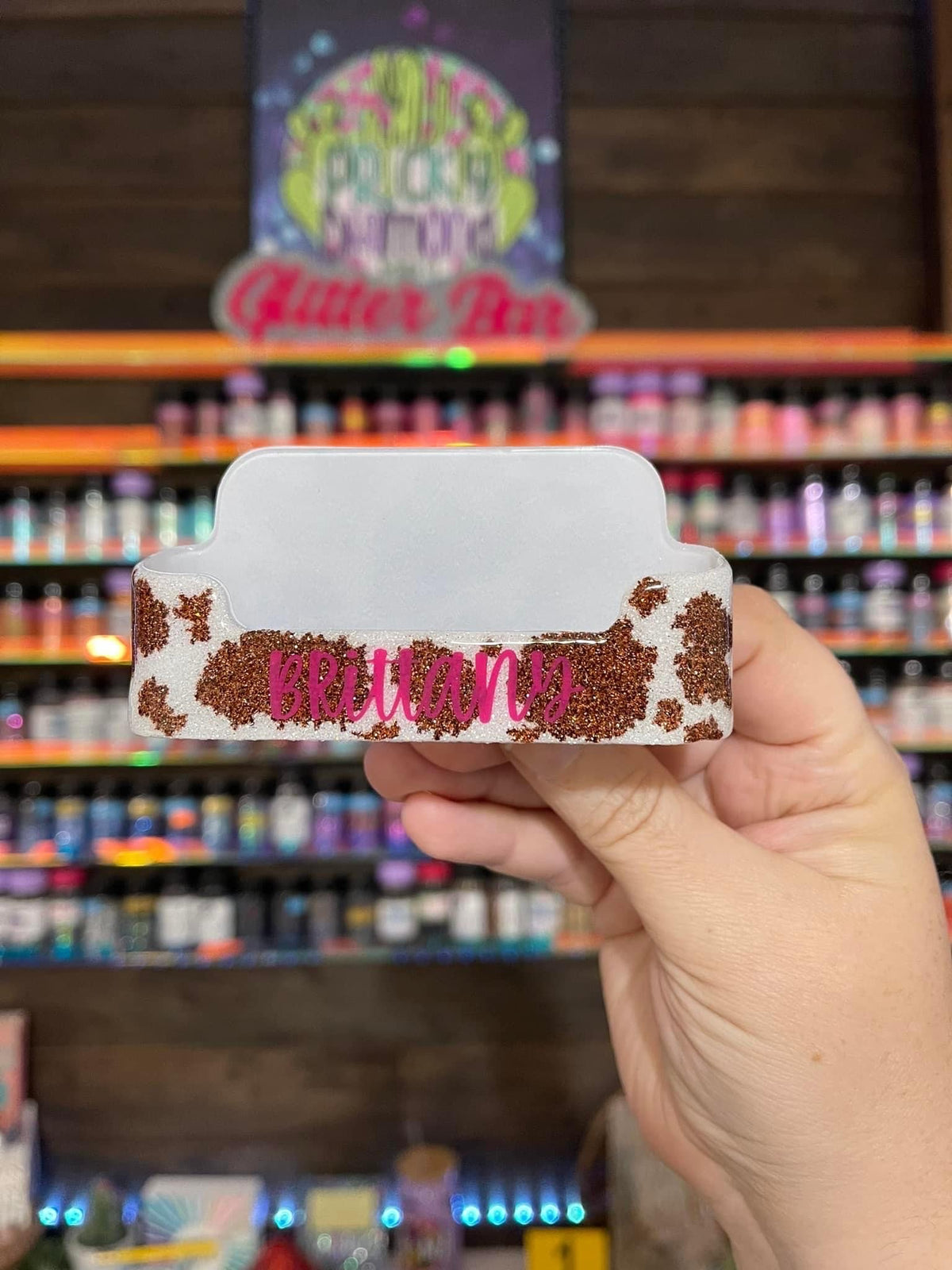 Full Cow Print Glitter Business Card Holder