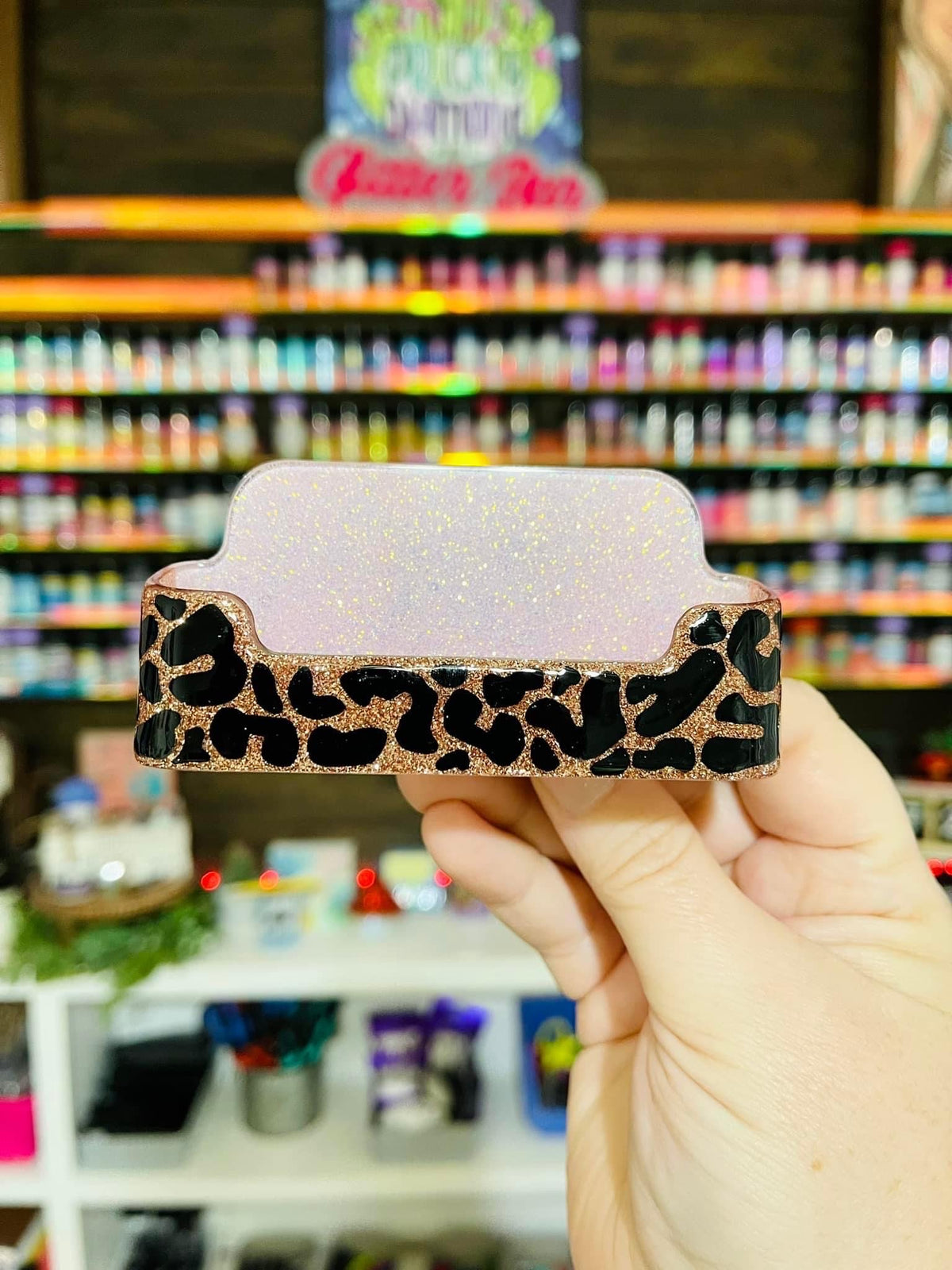 1/2 Leopard Glitter Business Card Holder