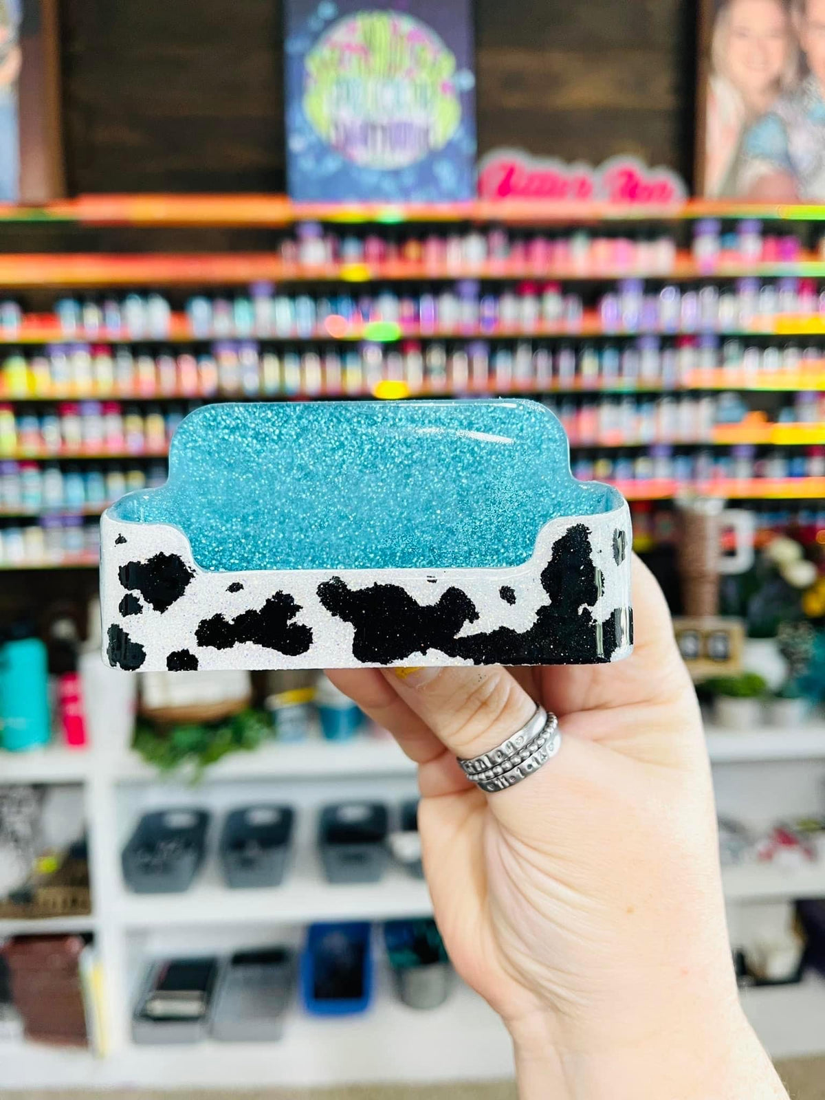 1/2 Cow Print Glitter Business Card Holder