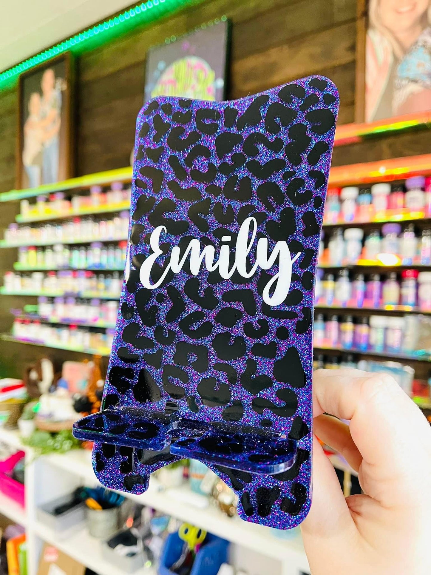 Custom Full Leopard Glitter Phone Stand