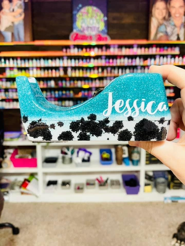 1/2 Cow Print Glitter Tape Dispenser