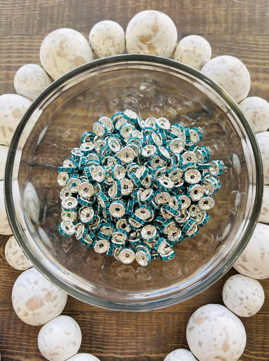 Light Blue Rhinestone Spacers 8MM (10 pc)