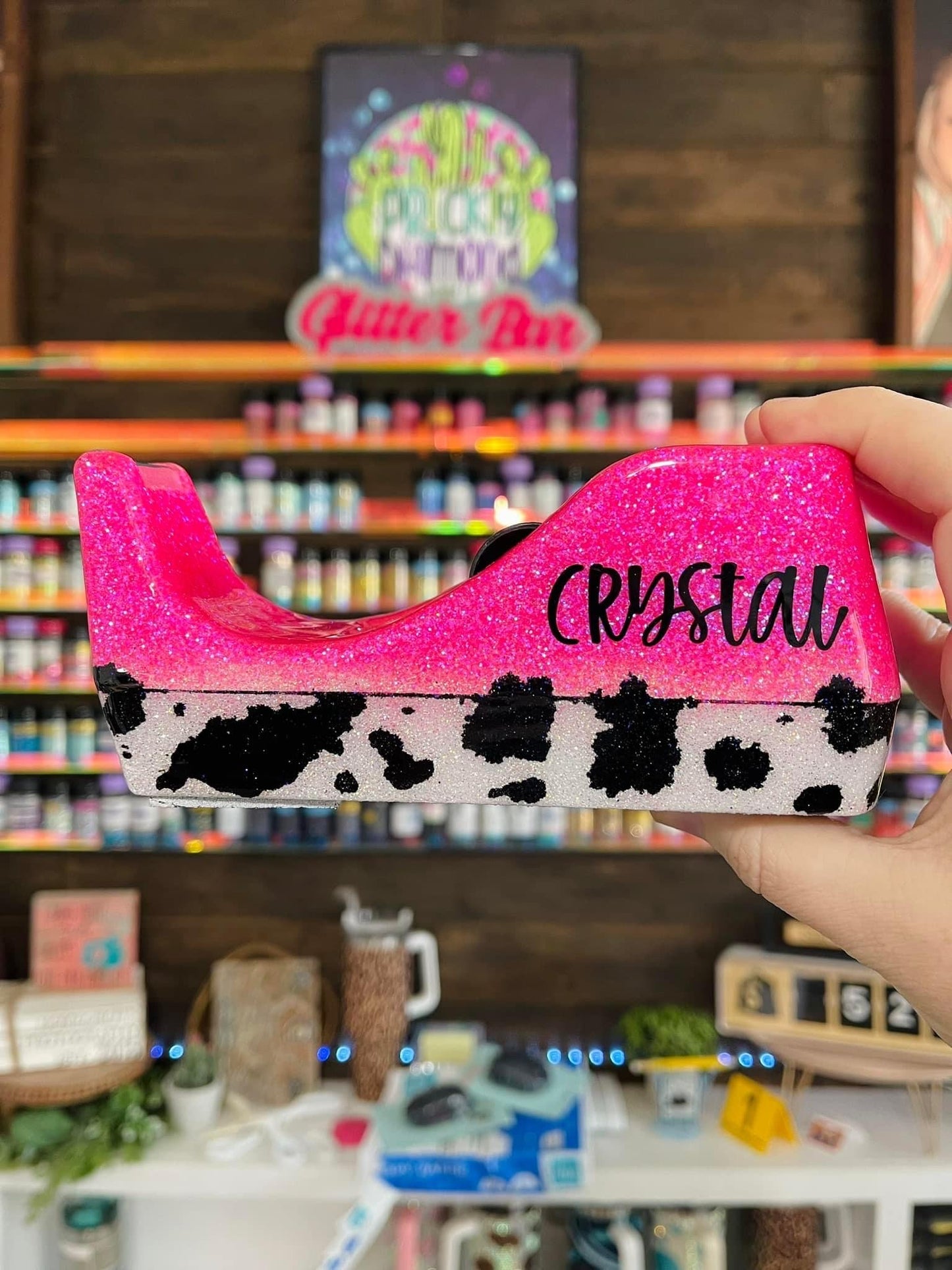 1/2 Cow Print Glitter Tape Dispenser