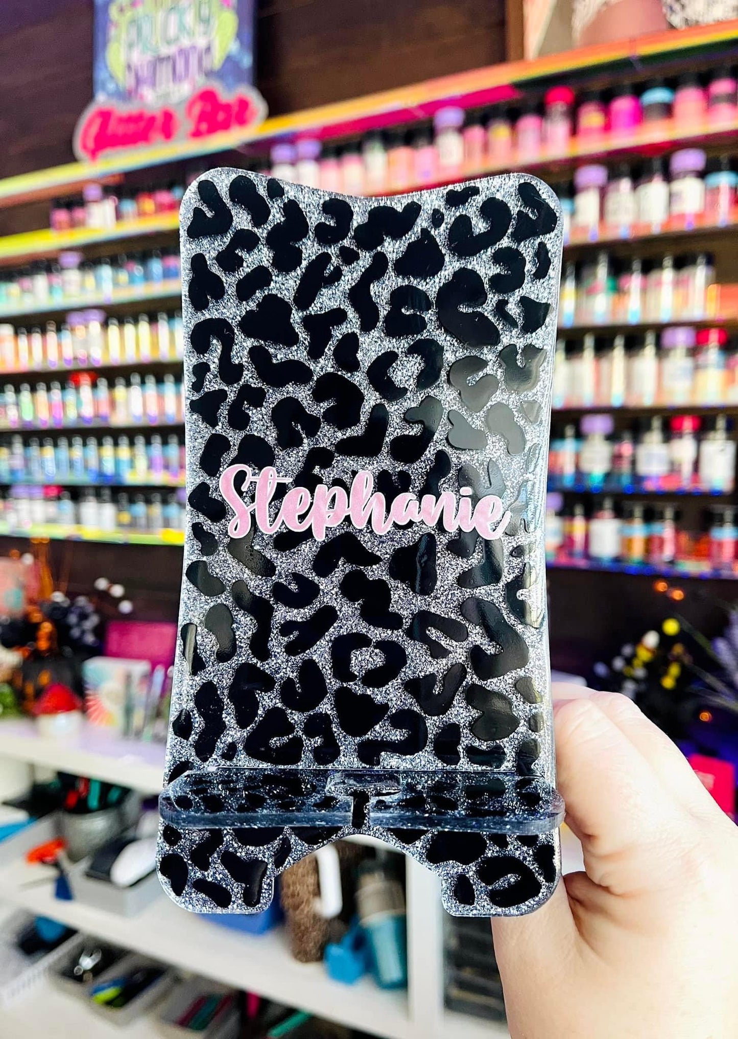 Custom Full Leopard Glitter Phone Stand