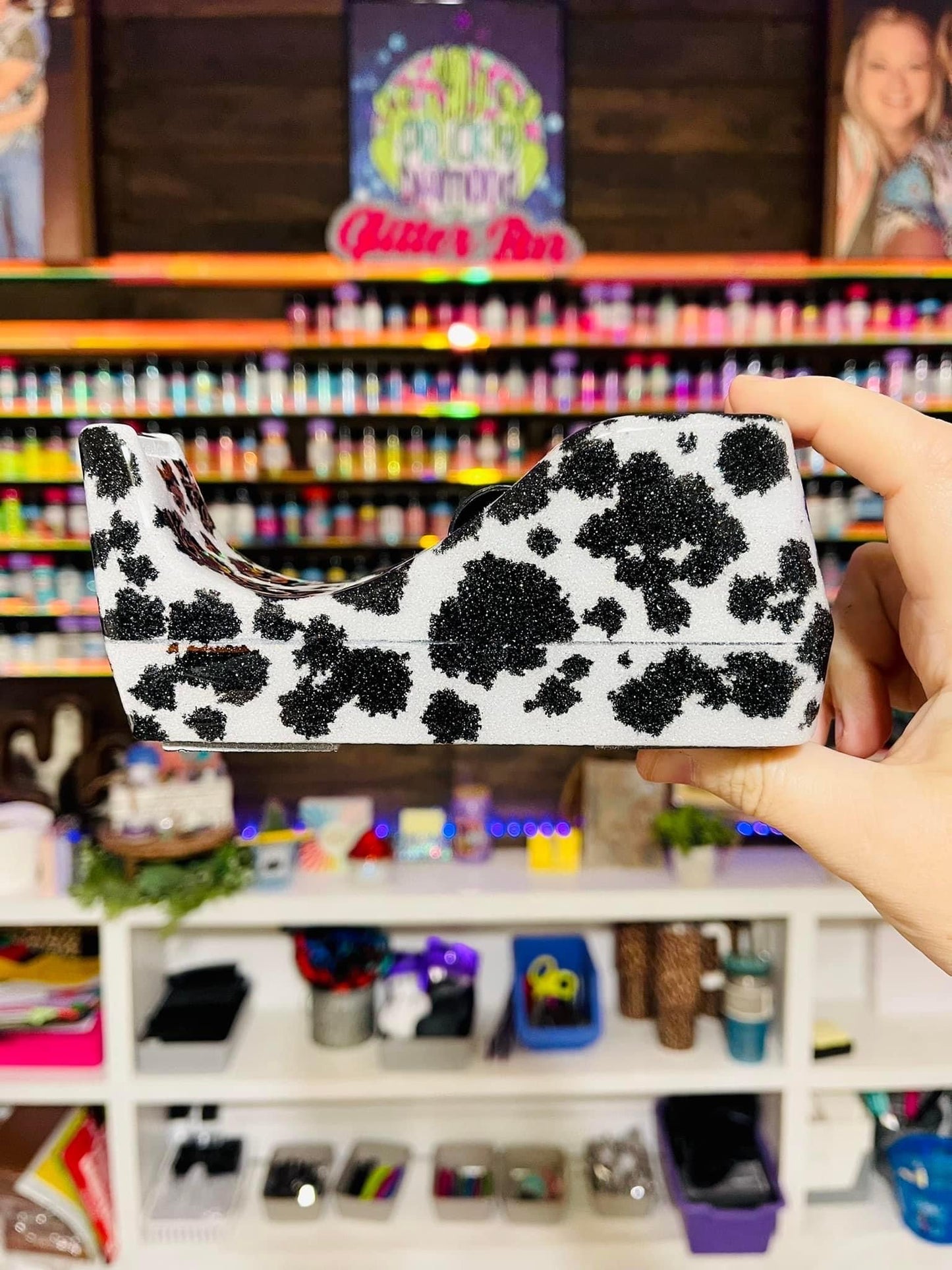 Full Cow Print Glitter Tape Dispenser