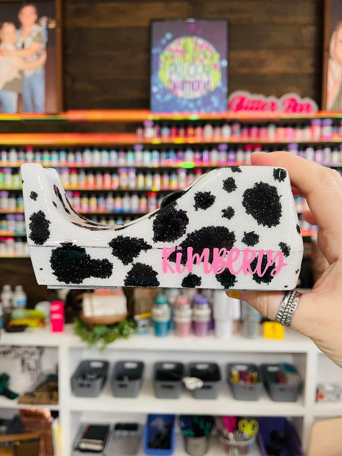 Full Cow Print Glitter Tape Dispenser