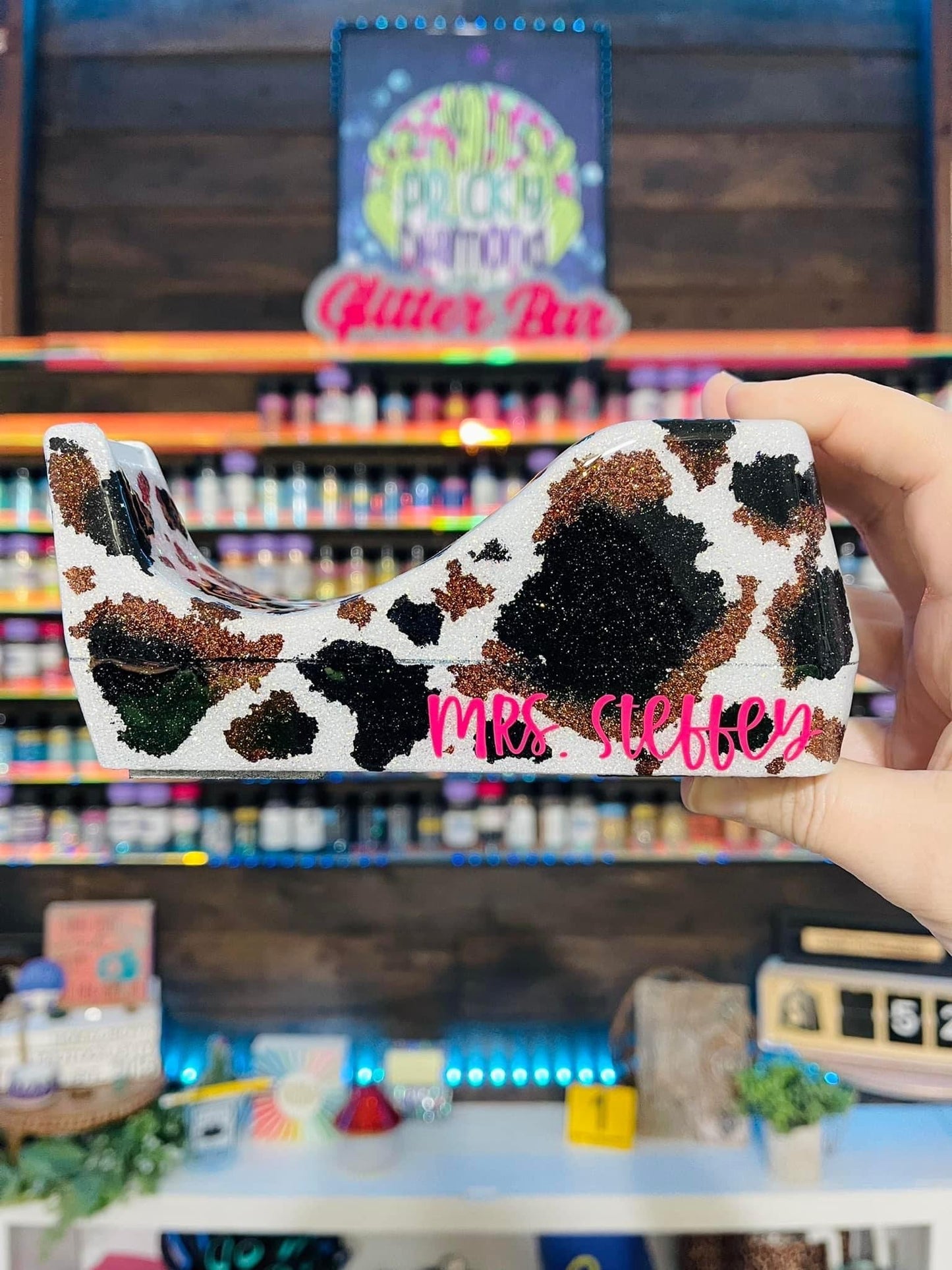 Full Cow Print Glitter Tape Dispenser